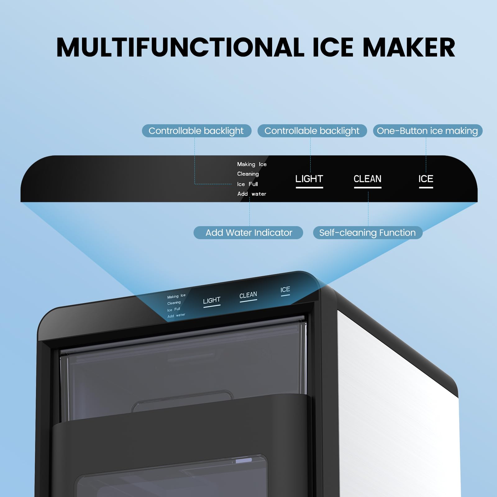 COWSAR Ice Maker Countertop, Portable Ice Machine with Self-Cleaning, 26.5 lbs/24Hrs, 8 Ice Cubes in 6 Mins, Ice Basket and Scoop, Ideal for Home, Kitchen, Bar, Camping