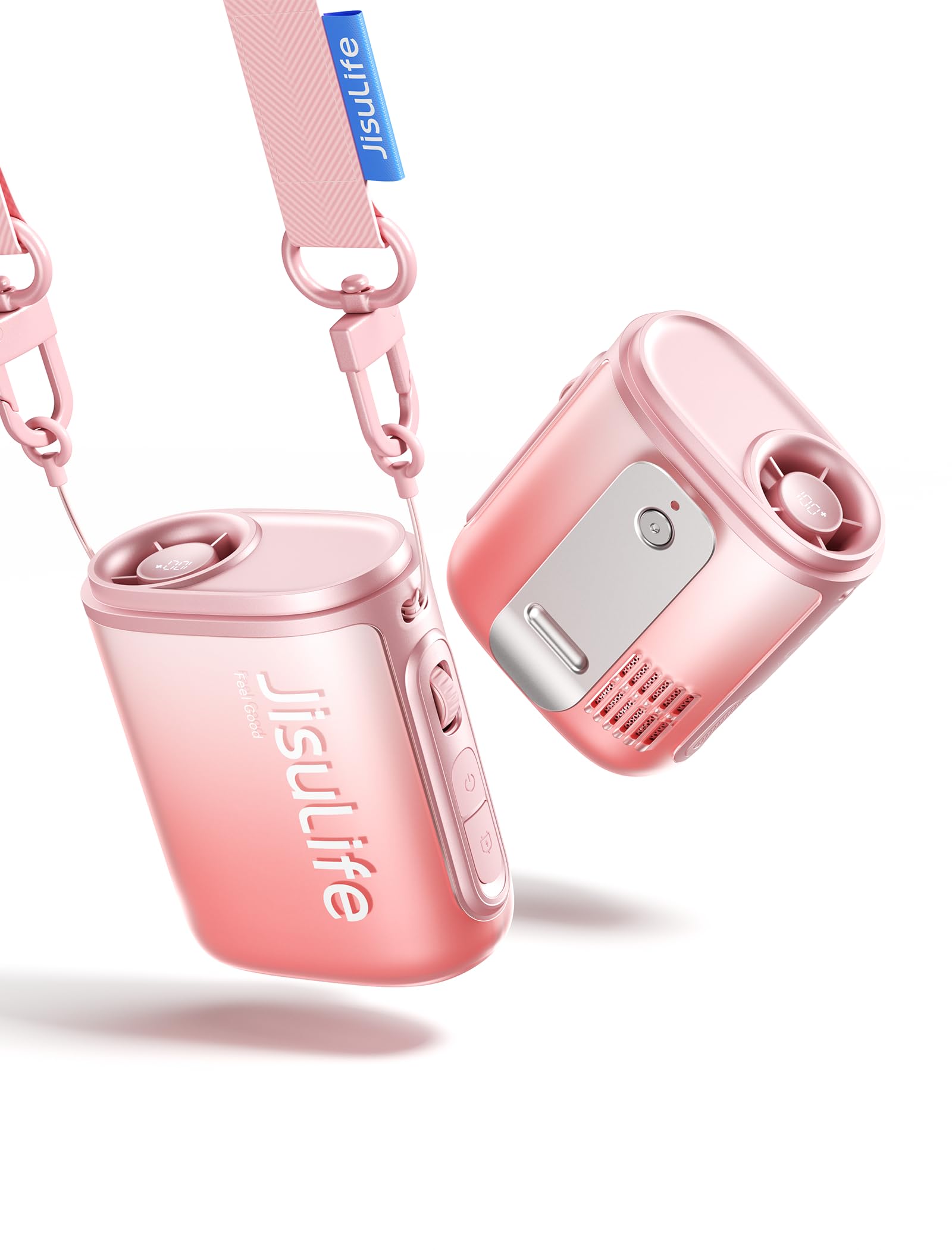 JISULIFE Portable Neck Fan, 100 Speed 40000RPM Cooling, Mini Personal Handheld Wearable Waist Fan, 16H 4500mAh Battery with LED Display, Lightweight in Outdoor, Travel, Jobsite Gifts (Pink)