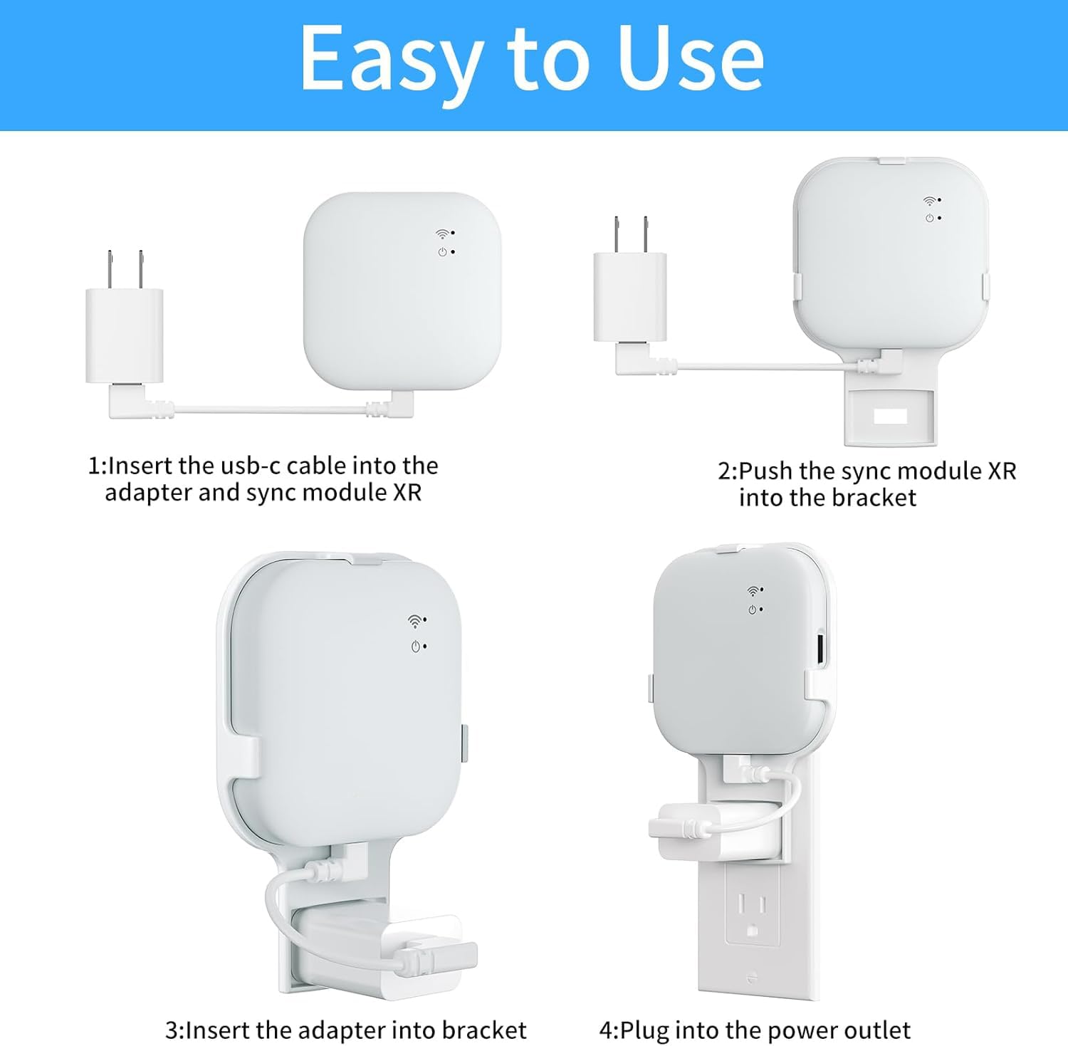 Outlet Mount for All-New Sync Module, Compatible with Blink Sync Module Core/2/XR, Space-Saving & No-Drill Bracket for Blink Indoor Outdoor Security Camera, with Short Cables (1Pack)