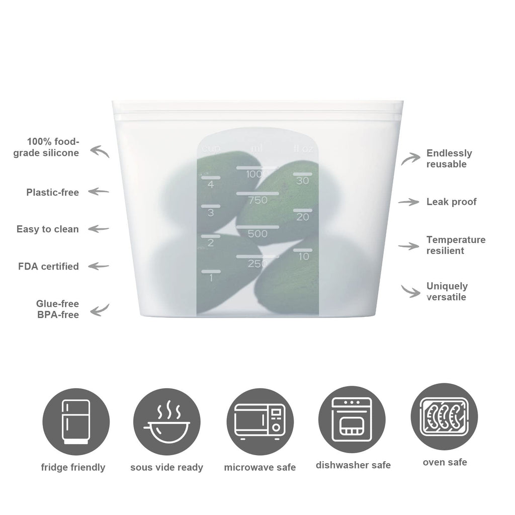 Winrock Reusable 100% Silicone Food Storage Bags, Sandwich Snack Bags New Generation Stand Up Zip Container for Soup and Leftovers, Plastice & BPA Free, Microwave Oven Safe 3 Pack (51oz, 34oz, 17oz)