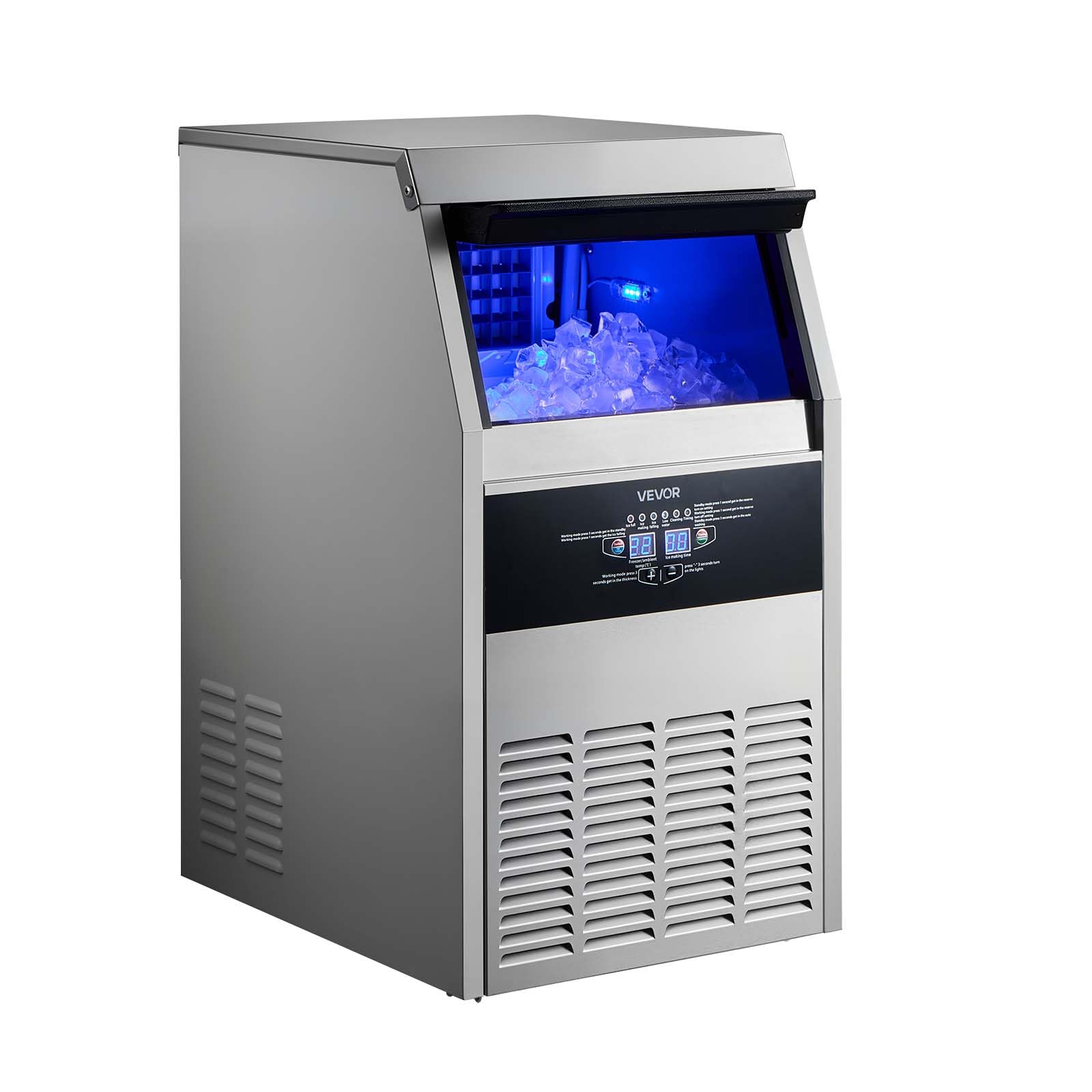VEVOR Commercial Ice Maker Machine, 80 lbs/24h with 13 lbs Storage Capacity, Countertop/Freestanding/Under Counter, Stainless Steel Ice Maker with LED Display & Self-Cleaning, for Home Bar Restaurant