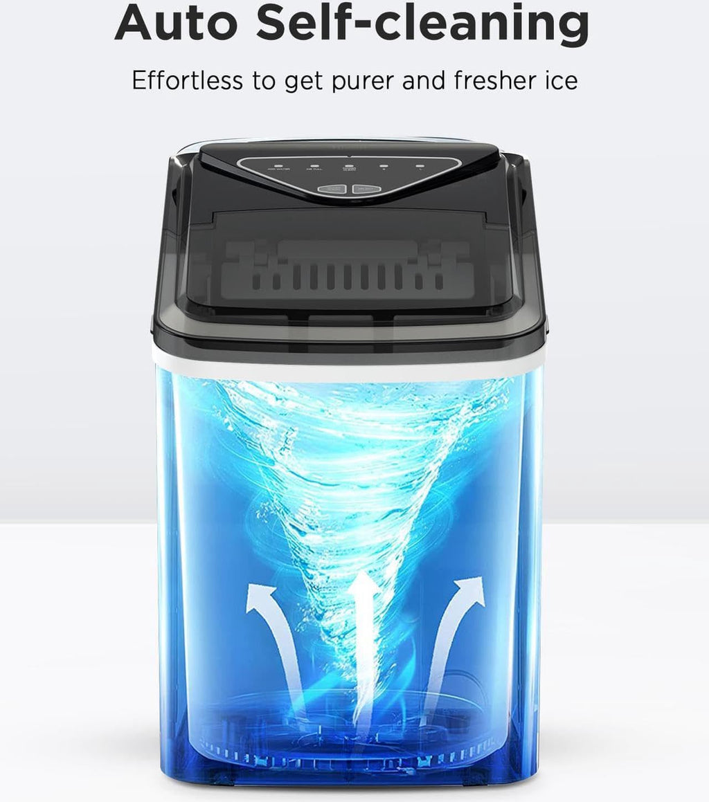 Ice Maker Countertop, Portable Ice Machine Ready in 6 Minutes with 9 Cubes 26LBS in 24H, Self-Cleaning with Ice Scoop and Basket, Two Sizes of Bullet Ice for Home Kitchen Office, Bar and Parties