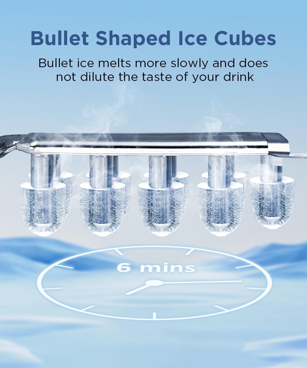 COWSAR Ice Maker Countertop, Portable Ice Machine with Self-Cleaning, 26.5 lbs/24Hrs, 8 Ice Cubes in 6 Mins, Ice Basket and Scoop, Ideal for Home, Kitchen, Bar, Camping