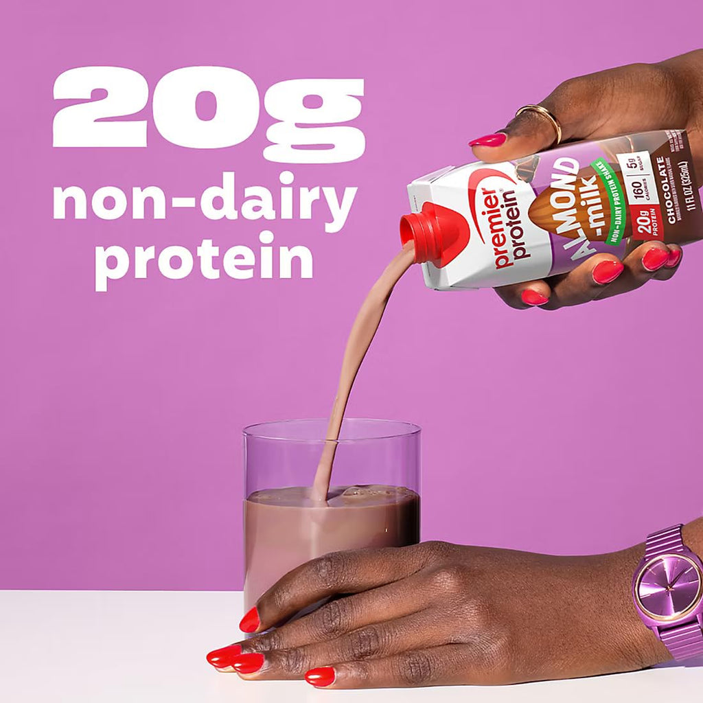 Premier Protein Chocolate Almond Milk Non-Dairy Protein Shake, 20g Protein, 5g Sugar, 160 Calories, 11 fl oz, 15 Pack