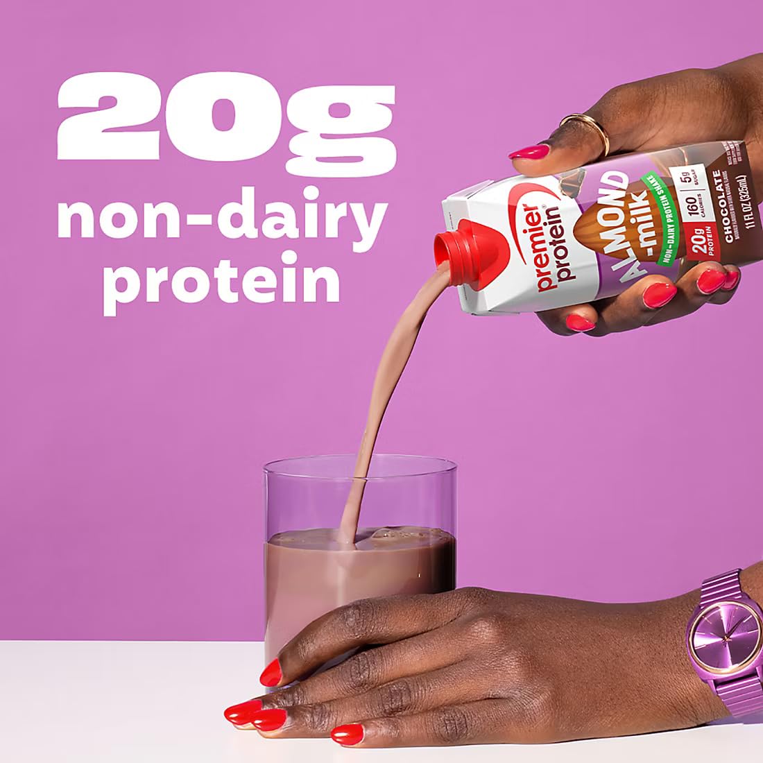 Premier Protein Chocolate Almond Milk Non-Dairy Protein Shake, 20g Protein, 5g Sugar, 160 Calories, 11 fl oz, 15 Pack