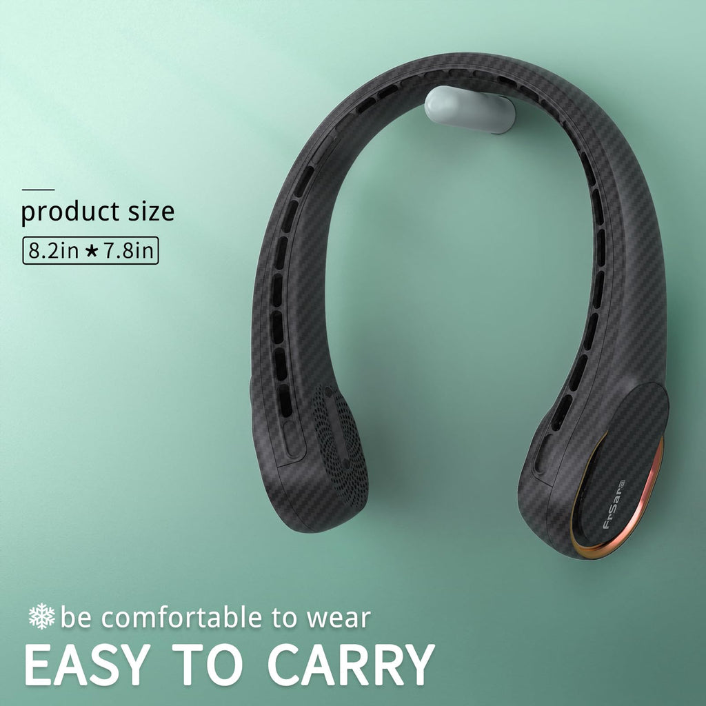 FrSara Neck Fan, Portable Personal Fan Strong Wind, 4000mAh, Air Volume,360° Cooling, No Hair Twisting, Air Volume On 2 Sides, Non-Slip, Quick Charge, Long Use Time, Gift for Women, Men, Birthday