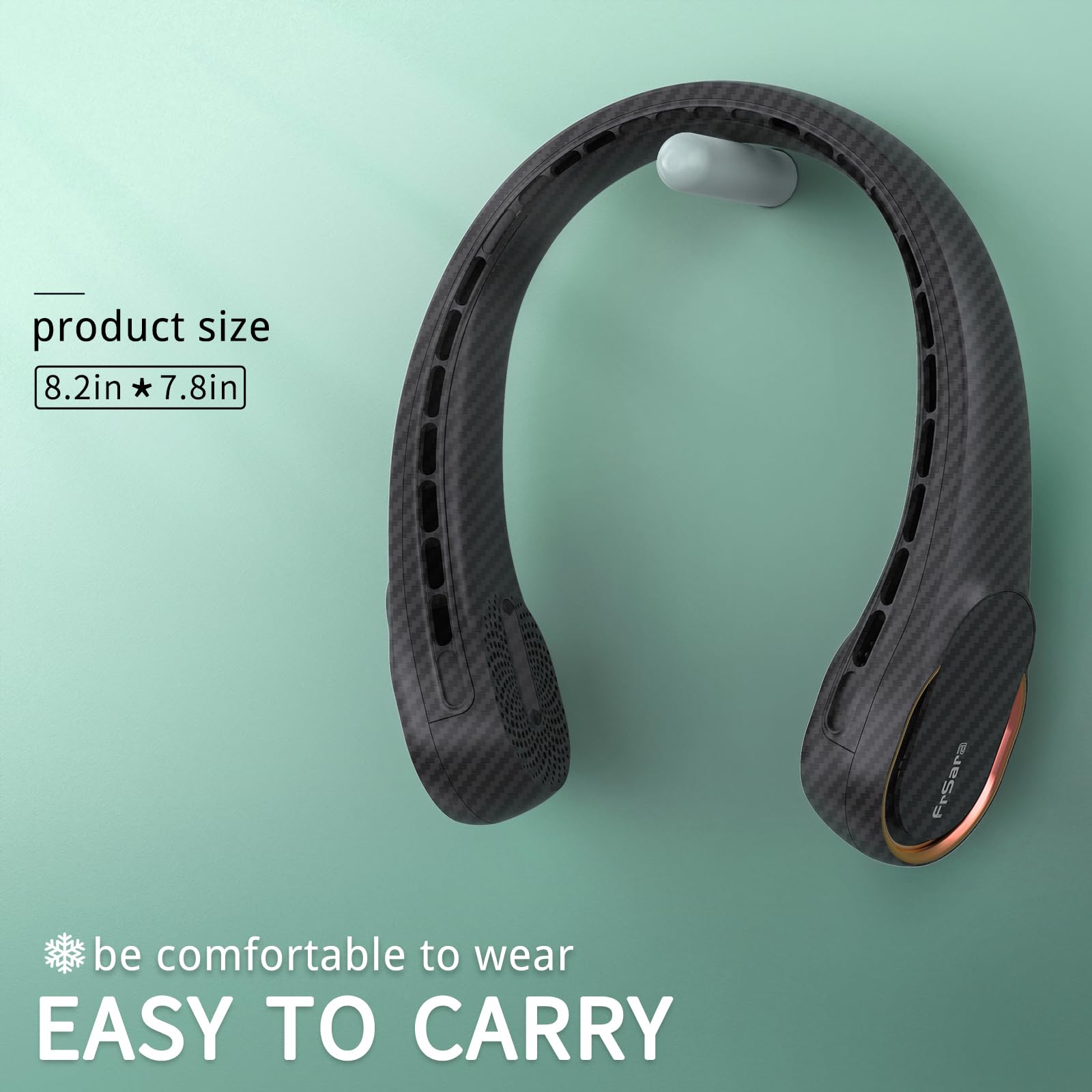 FrSara Neck Fan, Portable Personal Fan Strong Wind, 4000mAh, Air Volume,360° Cooling, No Hair Twisting, Air Volume On 2 Sides, Non-Slip, Quick Charge, Long Use Time, Gift for Women, Men, Birthday
