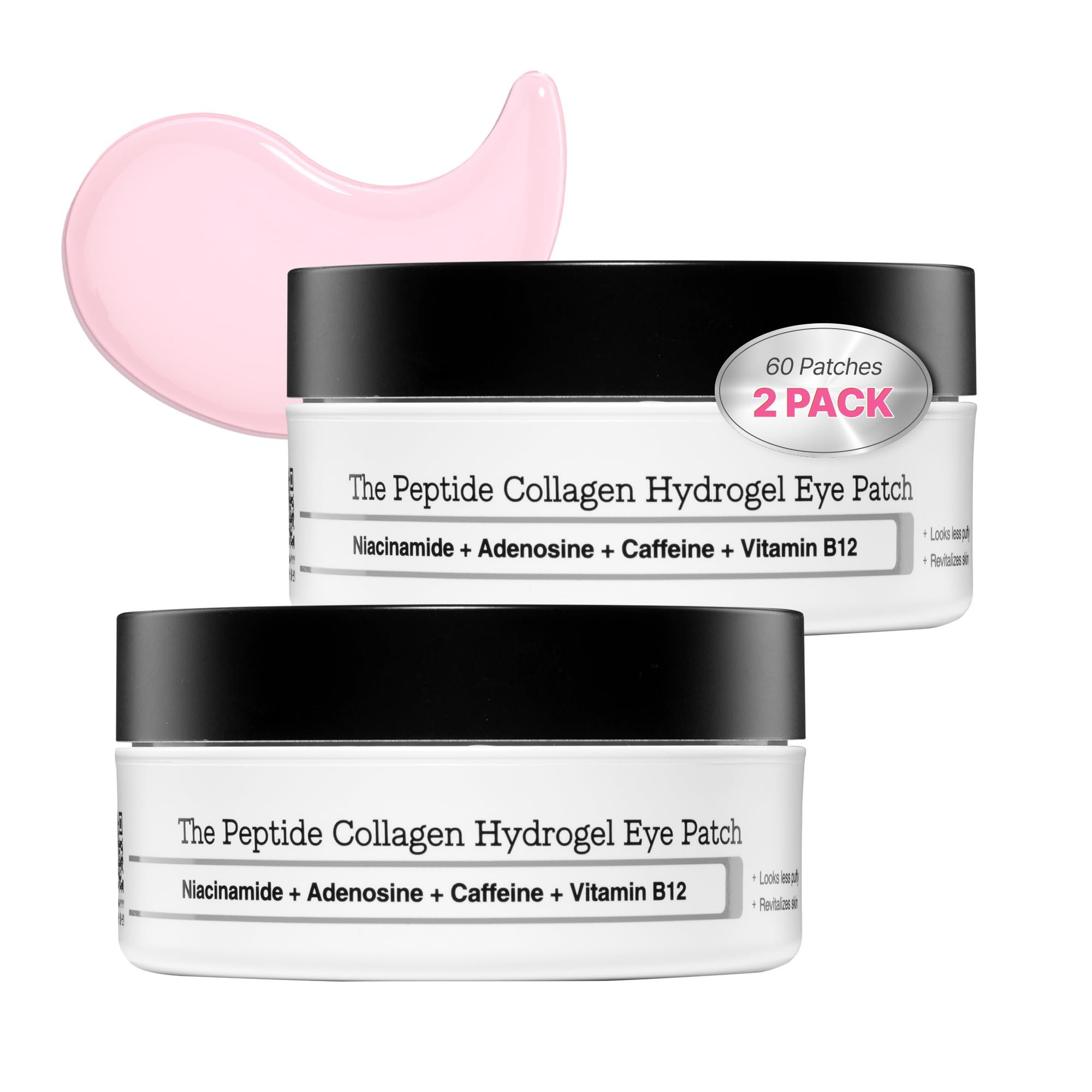 COSRX Pink Peptides Collagen Hydrogel Eye Patch for Puffy Eyes, Cooling & Firming Under Eye Patches with 4-Peptide & Caffeine (60), Depuffing Gel Eye Mask, Korean Skin Care