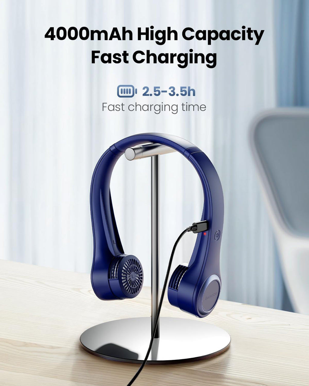 Gaiatop Portable Neck Fan, 4000mAh Rechargeable Hands Free Bladeless Mini Fans, 3 Speeds Air Outlet Can Rotate 70°, Free Adjustment Personal Wearable Cooling Fan Suitable for Travel Office Purple