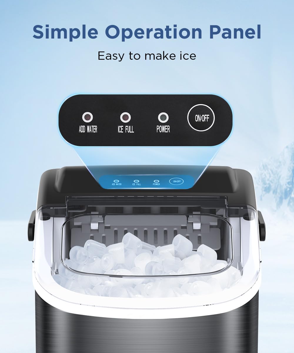 COWSAR Ice Maker Countertop, Portable Ice Machine with Self-Cleaning, 26.5 lbs/24Hrs, 8 Ice Cubes in 6 Mins, Ice Basket and Scoop, Ideal for Home, Kitchen, Bar, Camping