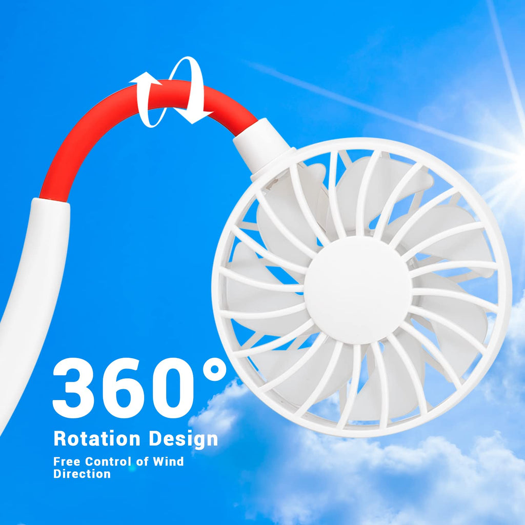 JUANANIUG Portable Neck Fan Rechargeable Personal HandFree Fan Mini USB Wearable Neckband Sport Fan 3 Speed Adjustable 360 Degrees Rotation Perfect for Working Traveling Office Reading (Red Black)