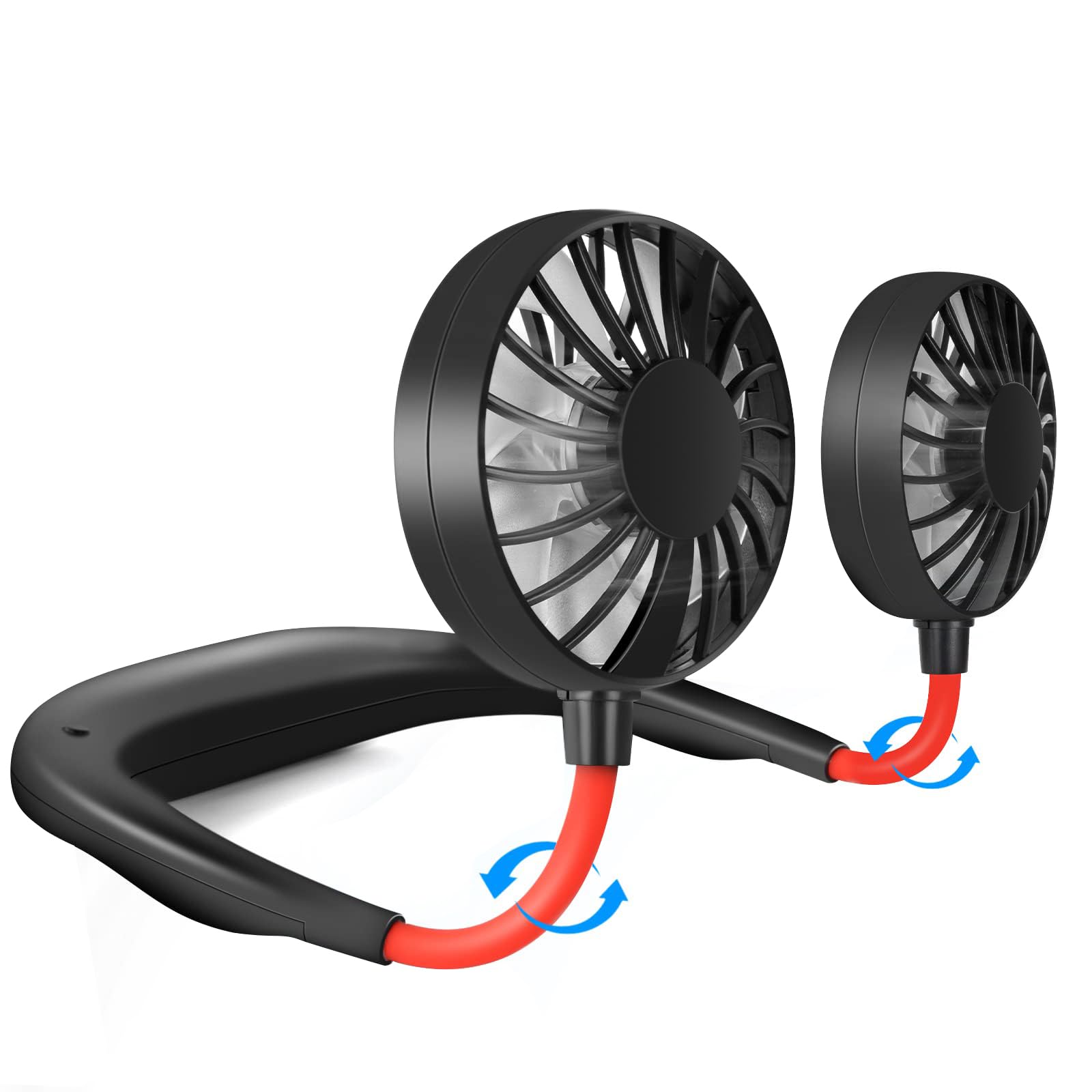 JUANANIUG Portable Neck Fan Rechargeable Personal HandFree Fan Mini USB Wearable Neckband Sport Fan 3 Speed Adjustable 360 Degrees Rotation Perfect for Working Traveling Office Reading (Red Black)