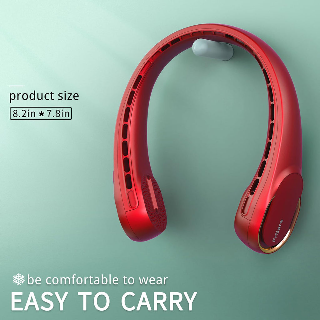 FrSara Neck Fan, Portable Personal Fan Strong Wind, 4000mAh, Air Volume,360° Cooling, No Hair Twisting, Air Volume On 2 Sides, Non-Slip, Quick Charge, Long Use Time, Gift for Women, Men, Birthday