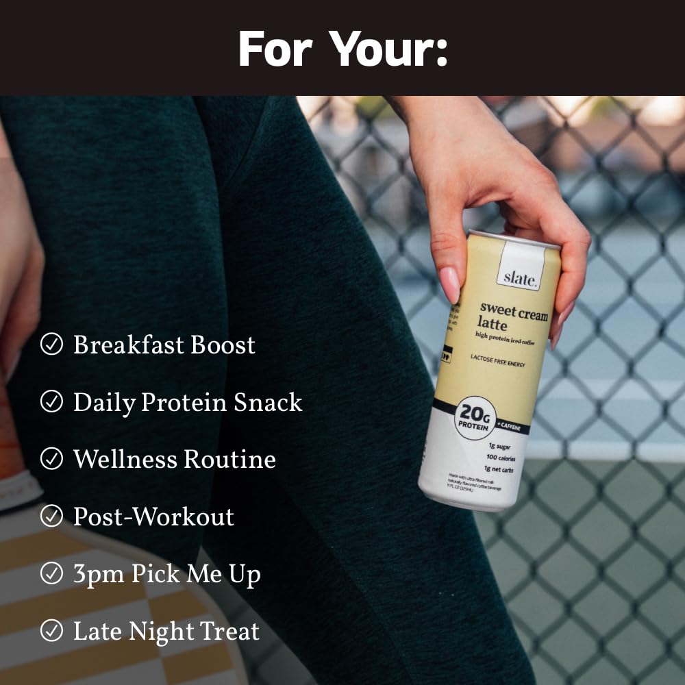 Slate Milk High Protein Milk Shake (Classic Chocolate) 12 Cans, 11 fl oz | Lactose Free - 20g Protein - 1g Sugar - 100 Calories - 2g Net Carbs - No Added Sugar - Natural, Breakfast Boost, Post Workout