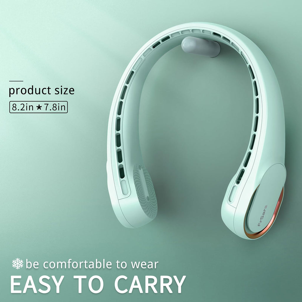 FrSara Neck Fan, Portable Personal Fan Strong Wind, 4000mAh, Air Volume,360° Cooling, No Hair Twisting, Air Volume On 2 Sides, Non-Slip, Quick Charge, Long Use Time, Gift for Women, Men, Birthday