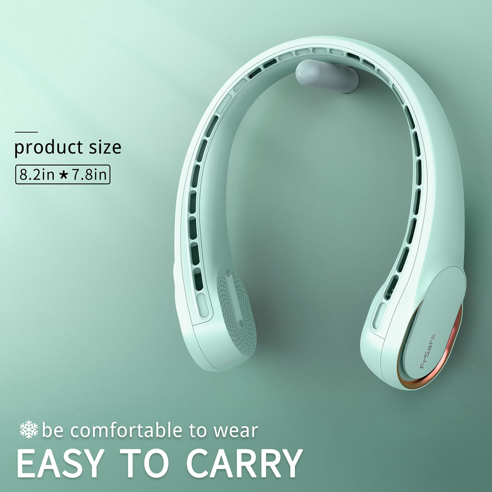 FrSara Neck Fan, Portable Personal Fan Strong Wind, 4000mAh, Air Volume,360° Cooling, No Hair Twisting, Air Volume On 2 Sides, Non-Slip, Quick Charge, Long Use Time, Gift for Women, Men, Birthday