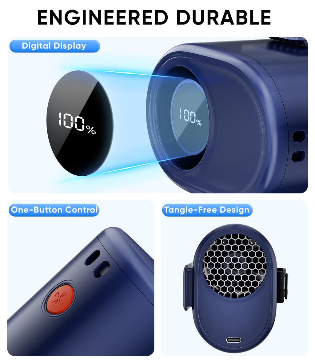 AI Portable Waist Fan, 6-Speed 15,000RPM Strong Turbo Airflow, 30H Cooling Battery Powered Personal Fan Rechargeable, Wearable Hands-Free Shirt/Belt/Body Fan for Travel, Work, Outdoor, Gift for Men