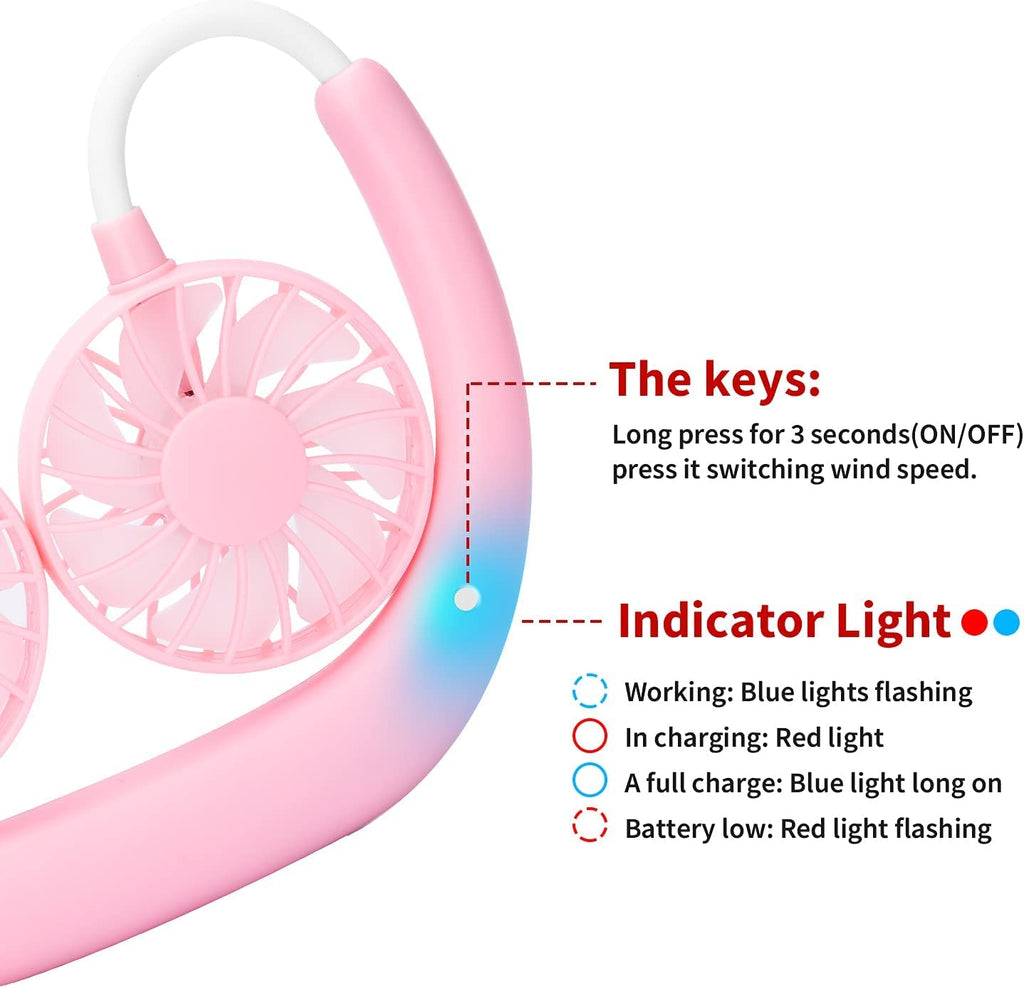 JUANANIUG Portable Neck Fan Rechargeable Personal HandFree Fan Mini USB Wearable Neckband Sport Fan 3 Speed Adjustable 360 Degrees Rotation Perfect for Working Traveling Office Reading (Red Black)