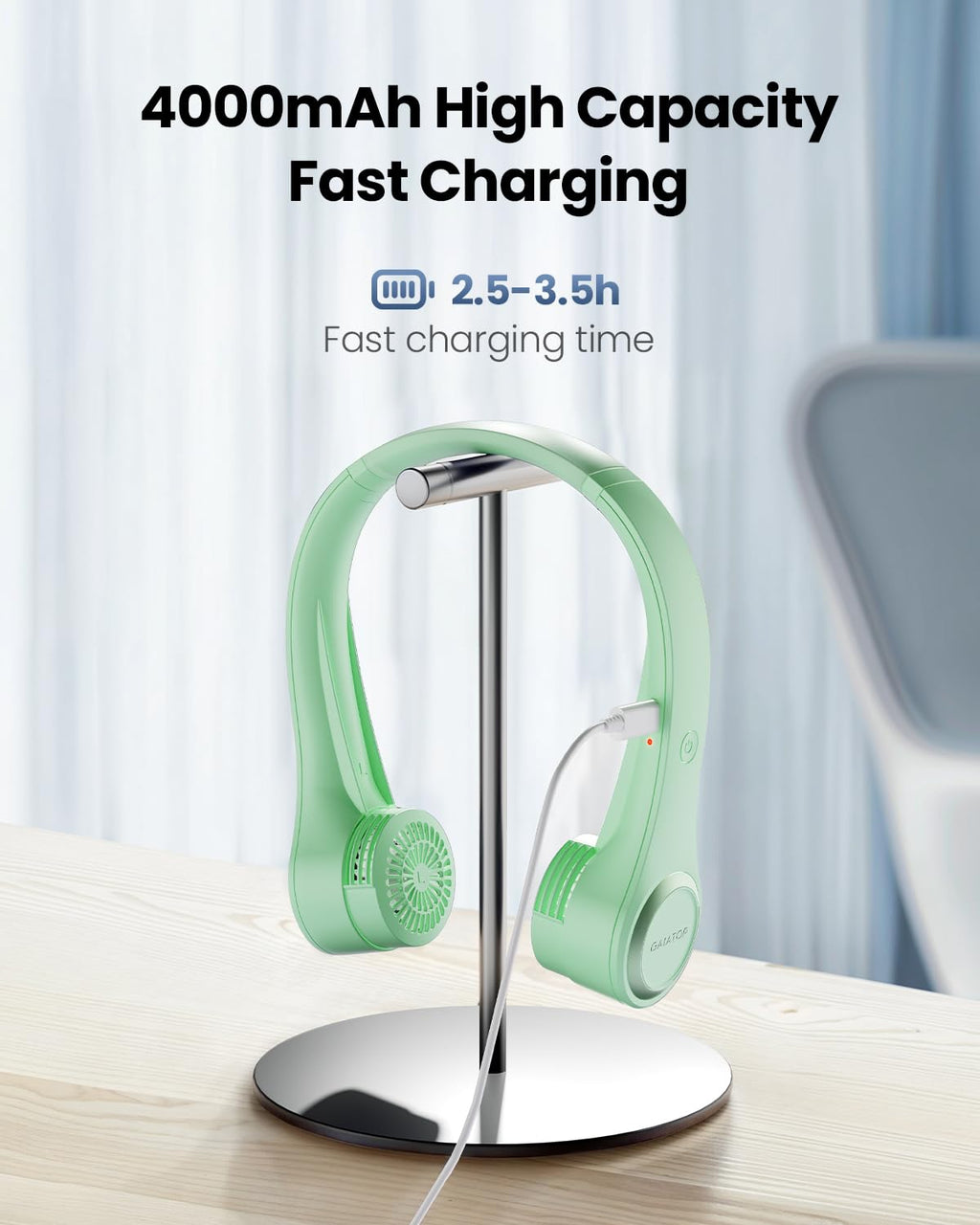 Gaiatop Portable Neck Fan, 4000mAh Rechargeable Hands Free Bladeless Mini Fans, 3 Speeds Air Outlet Can Rotate 70°, Free Adjustment Personal Wearable Cooling Fan Suitable for Travel Office Purple