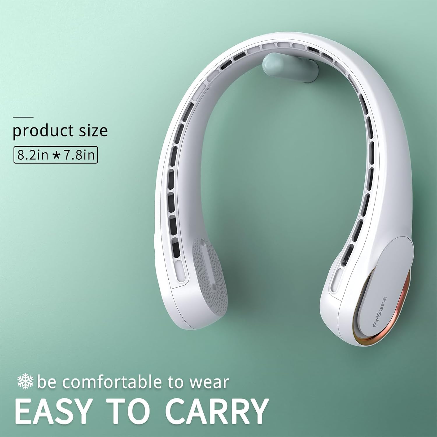FrSara Neck Fan, Portable Personal Fan Strong Wind, 4000mAh, Air Volume,360° Cooling, No Hair Twisting, Air Volume On 2 Sides, Non-Slip, Quick Charge, Long Use Time, Gift for Women, Men, Birthday