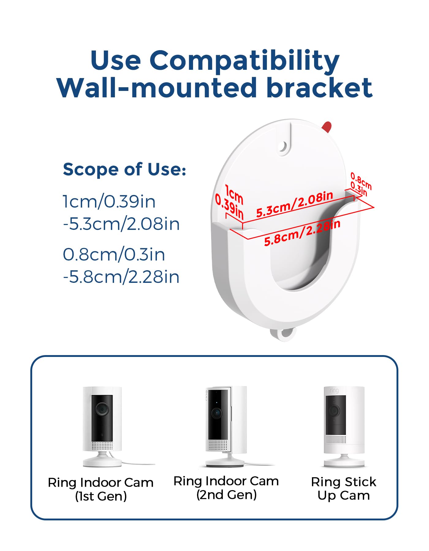 No Drill Ring Camera Adhesive Wall Mount, Strong Adhesive Camera Mount Stand Compatible with Ring Indoor Cam(1st Gen and 2nd Gen) Blink Camera Mount, No Drilling, No Screws, 2 Pack Mount Bracket