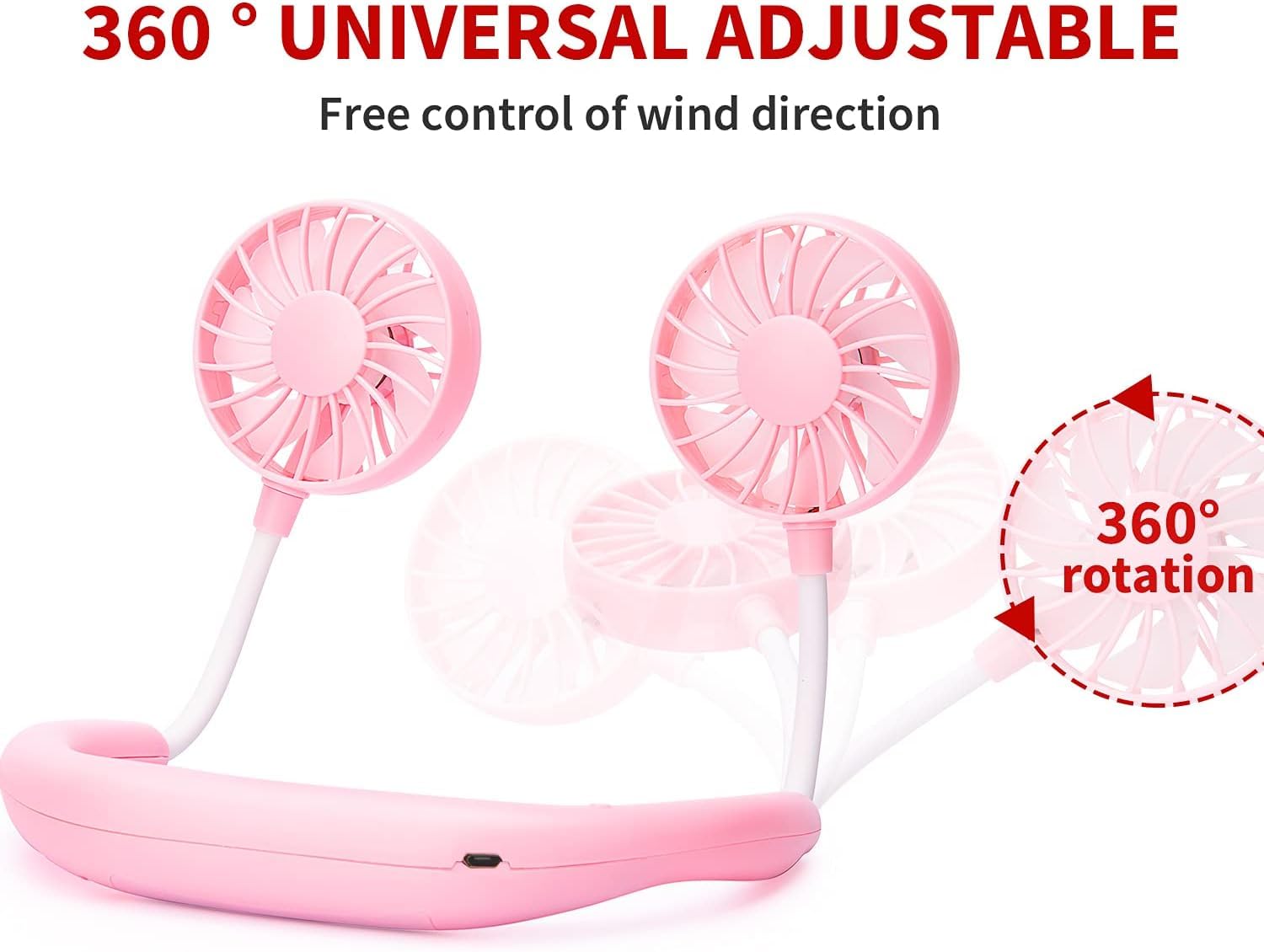 JUANANIUG Portable Neck Fan Rechargeable Personal HandFree Fan Mini USB Wearable Neckband Sport Fan 3 Speed Adjustable 360 Degrees Rotation Perfect for Working Traveling Office Reading (Red Black)