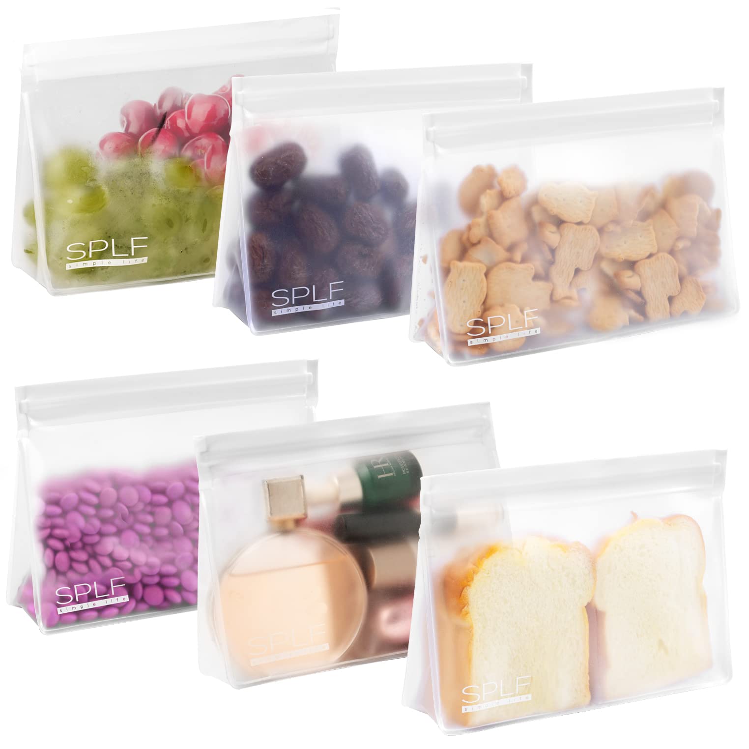 SPLF 4 Pack Dishwasher Safe Reusable Storage Bags, Reusable Gallon Freezer Bags, BPA FREE Stand Up Extra Thick Leakproof Silicone and Plastic Free Zipper Sandwich Snack Lunch Food Bags