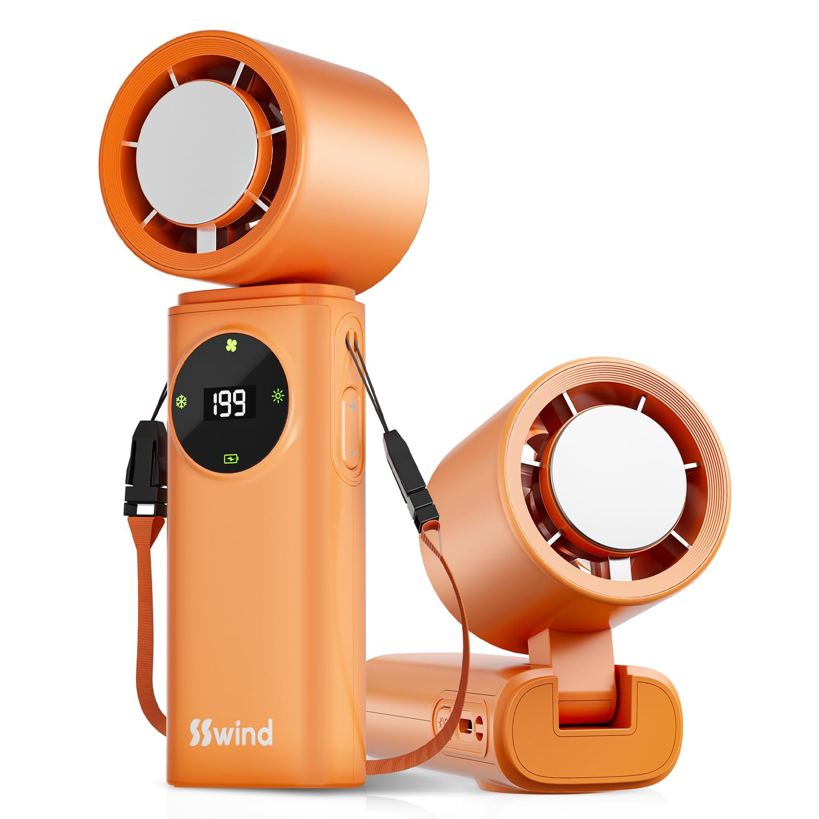 6000mAh Portable Handheld Fan with Ice Cooling, 199 Levels Stepless Speed, 20H Long Battery Life, 20000RPM Turbo Fan Rechargeable Personal Mini Fan for Travel, Outdoor, Makeup (White)