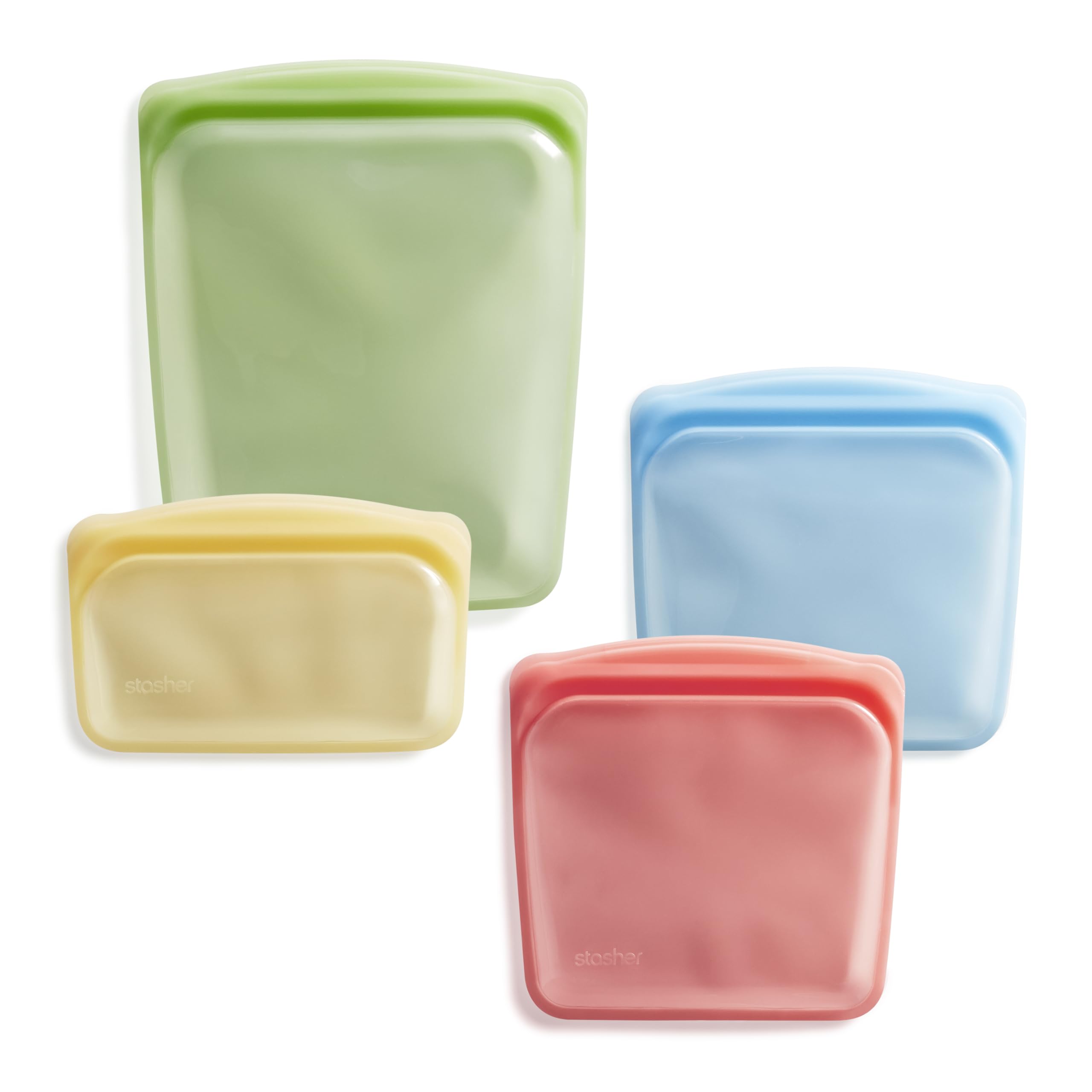 Stasher Silicone Reusable Food Storage Bags, 4-Pack, Reusable Freezer Bags, Microwave, Dishwasher, Oven Safe, Sous Vide, Premium Lunch Containers, Eco Friendly, Snack Bags, Food-safe Silicone, Clear | Reusable Food Bags