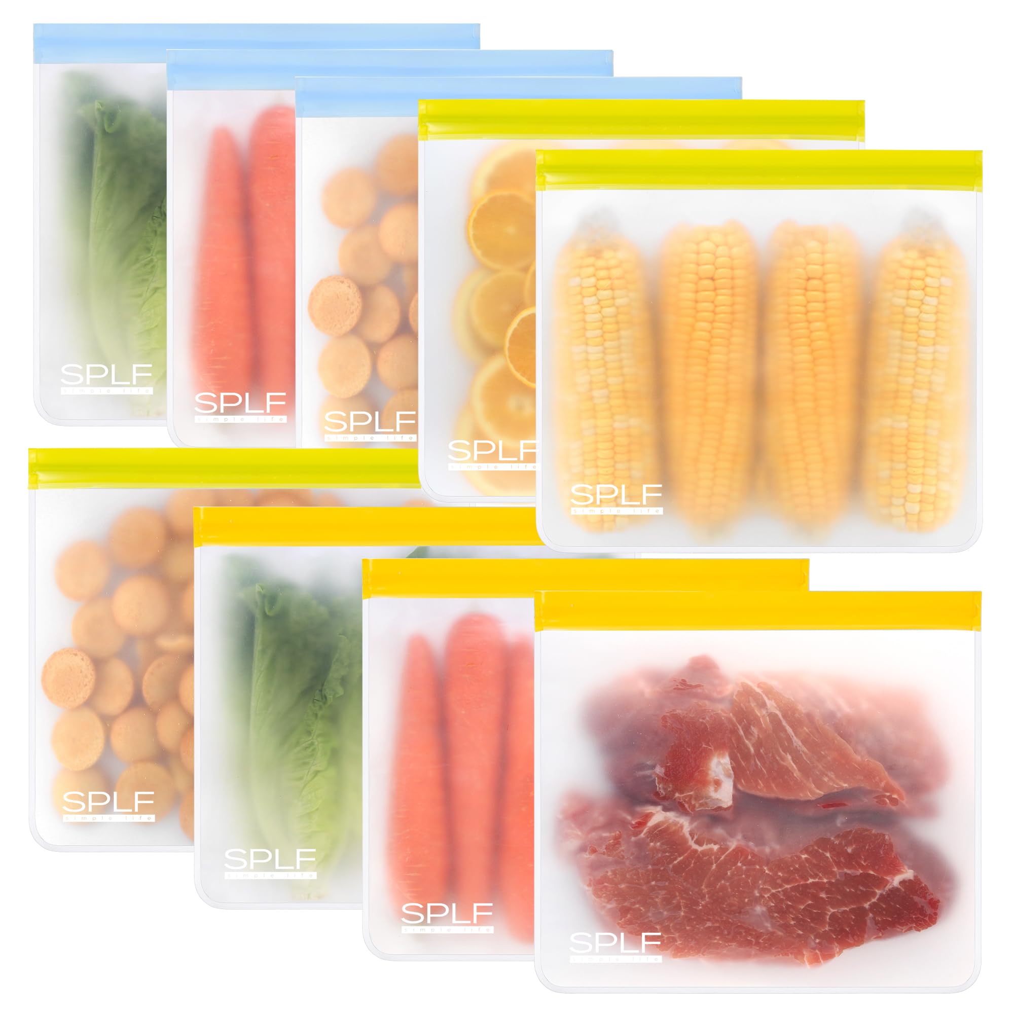 SPLF 6 Pack Reusable Gallon Freezer Bags Dishwasher Safe, BPA FREE Reusable Food Storage Bags, Extra Thick Leakproof Silicone Free 1 Gallon Bags for Marinate Meat, Cereal, Sandwich, Snack, Travel Item