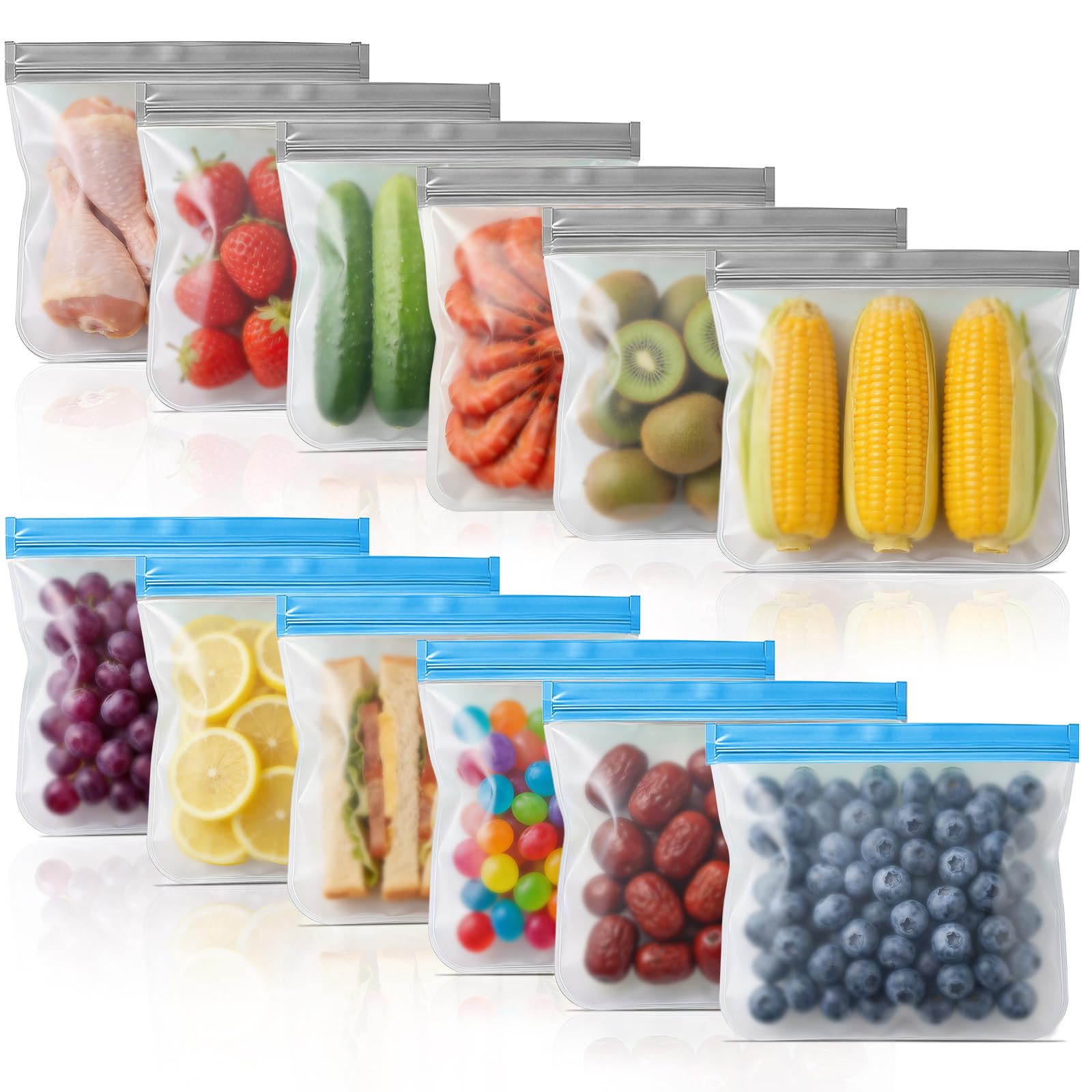 10 Pack Reusable Freezer Bags, Leakproof Reusable Silicone Food Storage Bags BPA Free Contaizers, Snack Sandwich Gallon Bags for Meal Prep, Marinate Meat, Salad Fruit, Veggies, Lunch, Travel, Kitchen