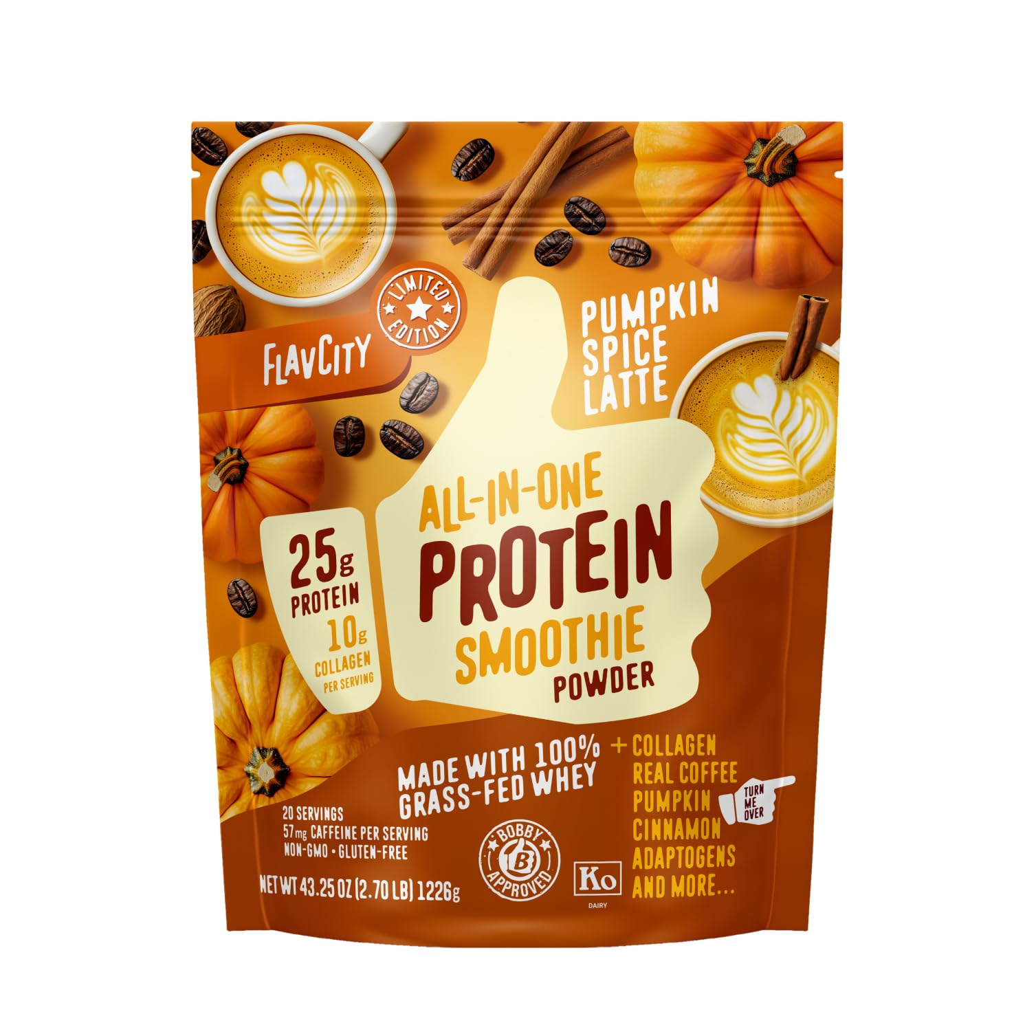 FlavCity All in One Protein Shake Powder, Pineapple Coconut - On the Go Meal Alternative + Collagen Peptides, Reishi & Cordyceps - Focus, Skin, Hair & Joint Support - 100% Grass Fed Whey, 20 Servings
