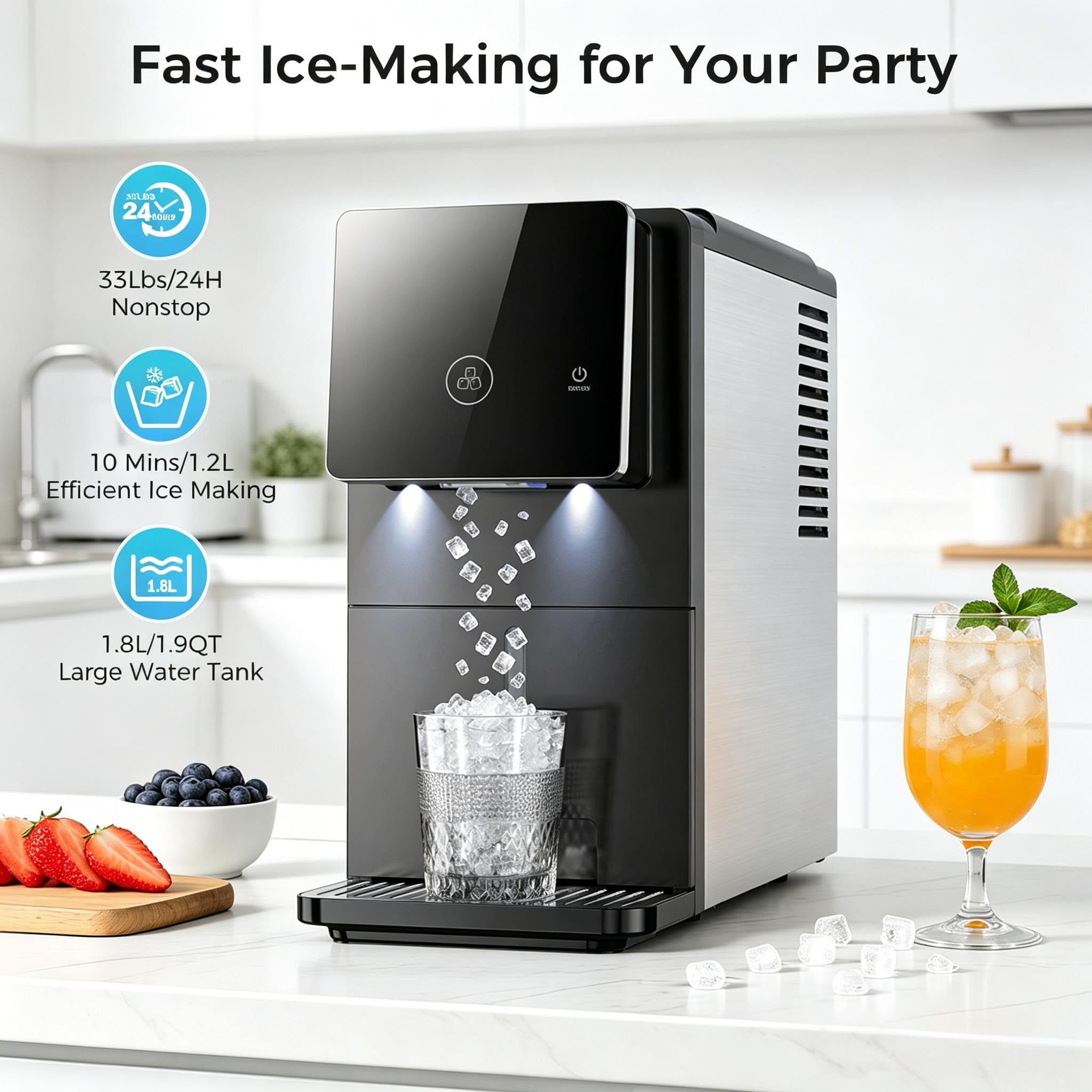 COWSAR Ice Maker Countertop, Portable Ice Machine with Self-Cleaning, 26.5 lbs/24Hrs, 8 Ice Cubes in 6 Mins, Ice Basket and Scoop, Ideal for Home, Kitchen, Bar, Camping