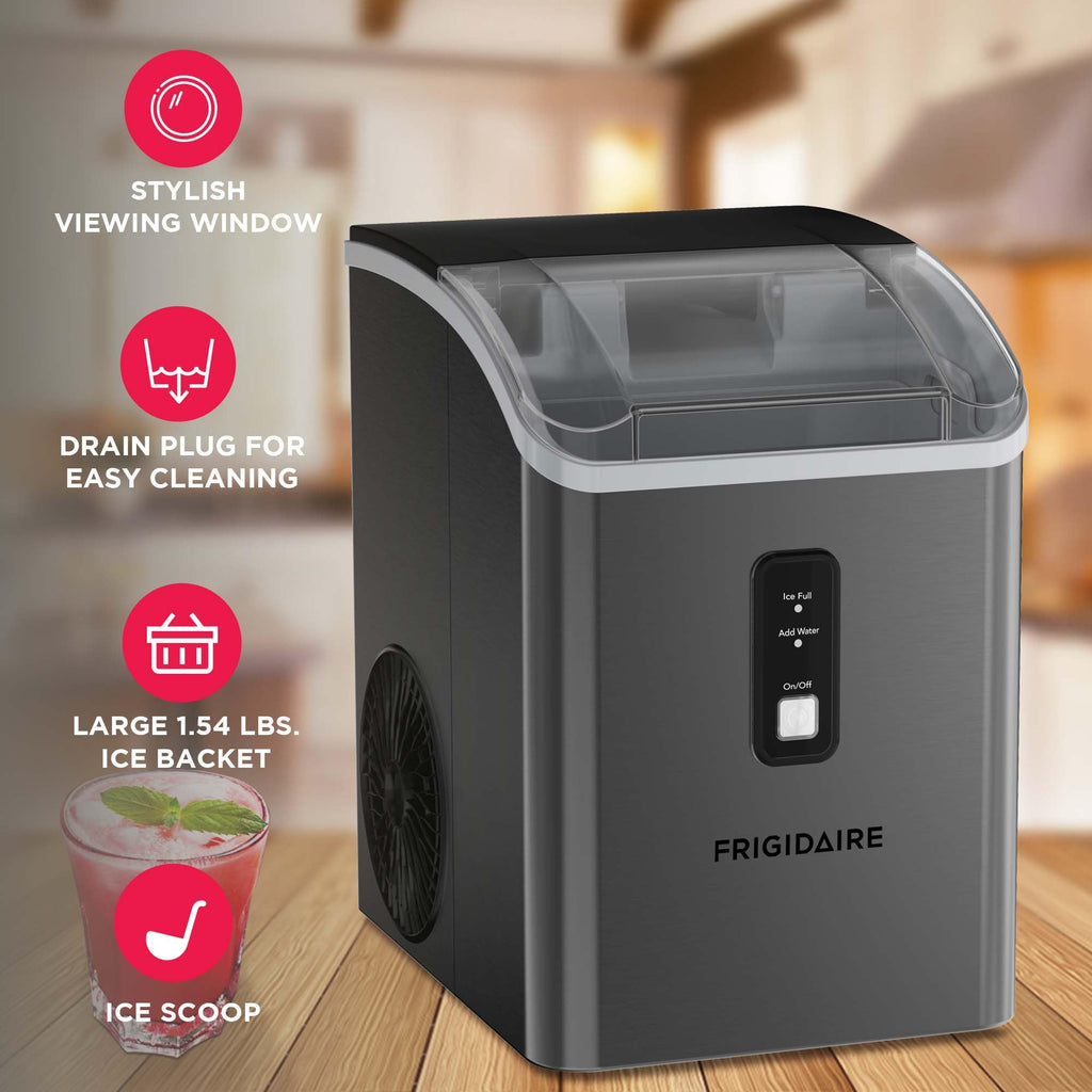 Frigidaire Countertop Crunchy Chewable Nugget Ice Maker, Compact, 33lbs per Day, Metallic Finish