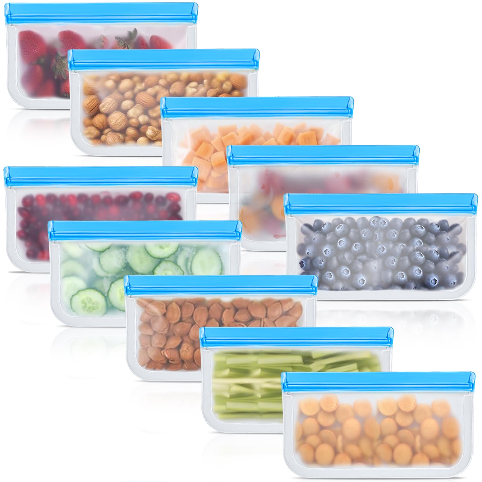 Reusable Silicone Food Storage Bags, 10 Pack 4 Size Leak proof Dishwasher Safe Reusable Freezer Bags for Food Storage Containers, Lunch Bag for Sandwich, Marinate Meat, Fruit