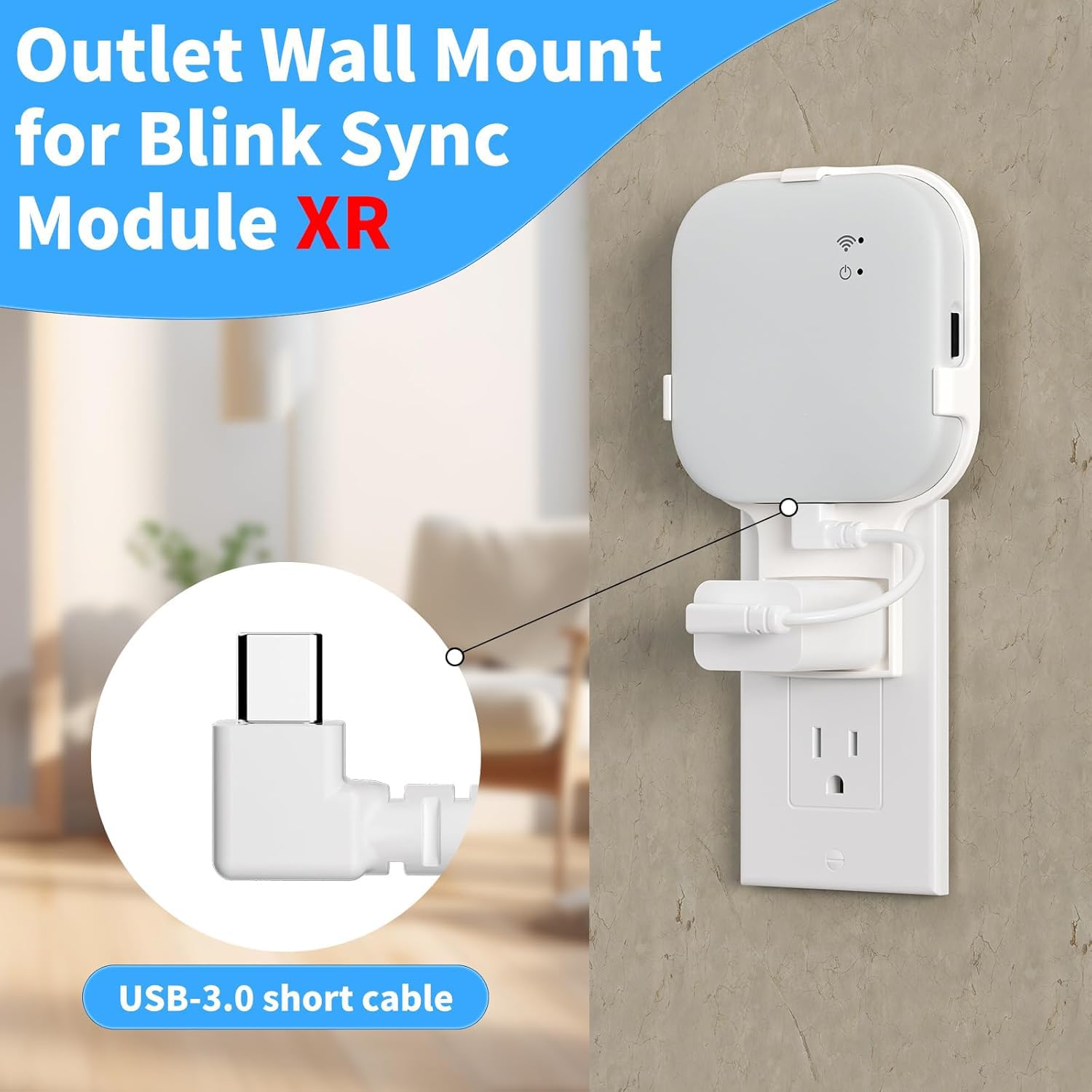 Outlet Mount for All-New Sync Module, Compatible with Blink Sync Module Core/2/XR, Space-Saving & No-Drill Bracket for Blink Indoor Outdoor Security Camera, with Short Cables (1Pack)