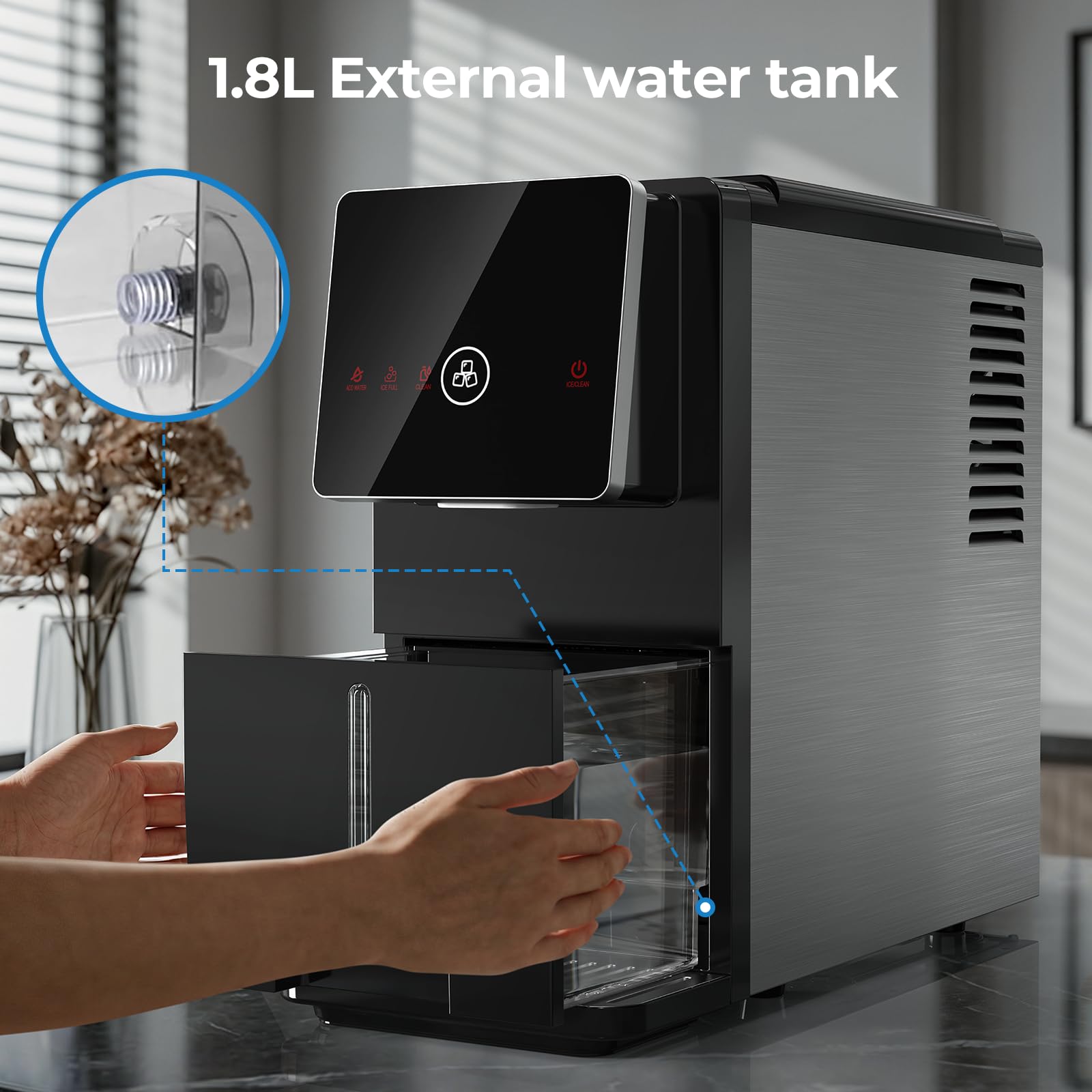 Electactic Nugget Ice Makers Countertop, Portable Ice Maker with Self-Cleaning, 35Lbs Per Day, Self Dispensing Design, One-Click Operation, 1.8L Water Tank, 1.5Lbs Ice Storage, for Home/Office/Kitchen