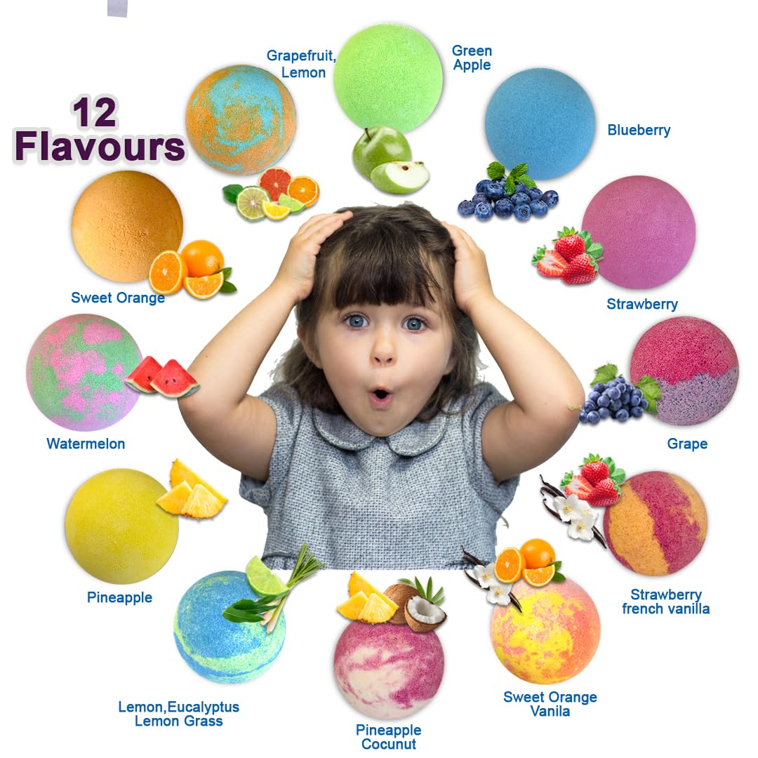 Bath Bombs for Kids with Surprise Inside - Organic, Gentle & Kid Friendly Bubble Bath Fizzies with Toys Inside. Spa Bath Fizz Balls Kit. Fizzy Balls w/Rich Bubbles, Birthday Gifts for Boys, Girls