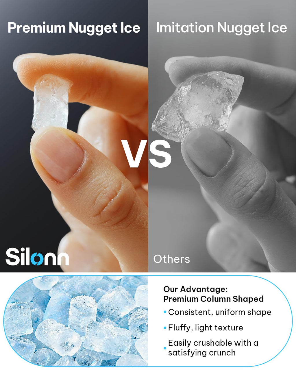 Silonn Nugget Ice Maker Countertop, Auto Drop Ice, Self Cleaning Ice Machine, 40 lbs/24H Soft Chewable Ice, Self Dispensing Nugget Ice Maker for Home, Kitchen and Party