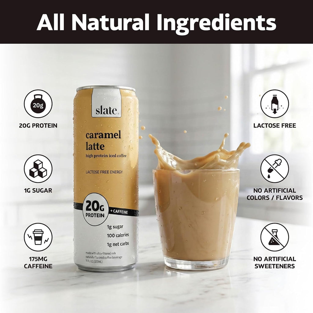 Slate Milk High Protein Milk Shake (Classic Chocolate) 12 Cans, 11 fl oz | Lactose Free - 20g Protein - 1g Sugar - 100 Calories - 2g Net Carbs - No Added Sugar - Natural, Breakfast Boost, Post Workout