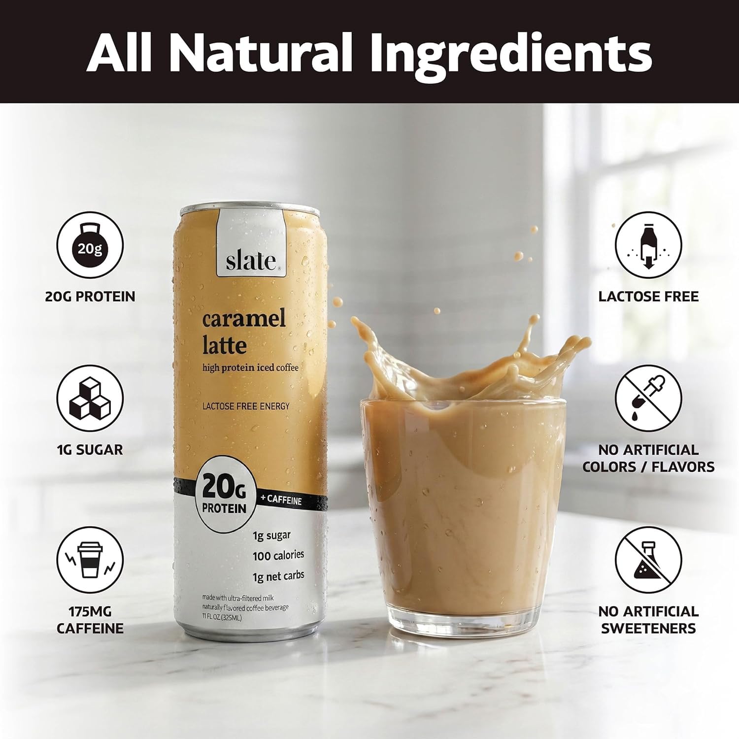 Slate Milk High Protein Milk Shake (Classic Chocolate) 12 Cans, 11 fl oz | Lactose Free - 20g Protein - 1g Sugar - 100 Calories - 2g Net Carbs - No Added Sugar - Natural, Breakfast Boost, Post Workout