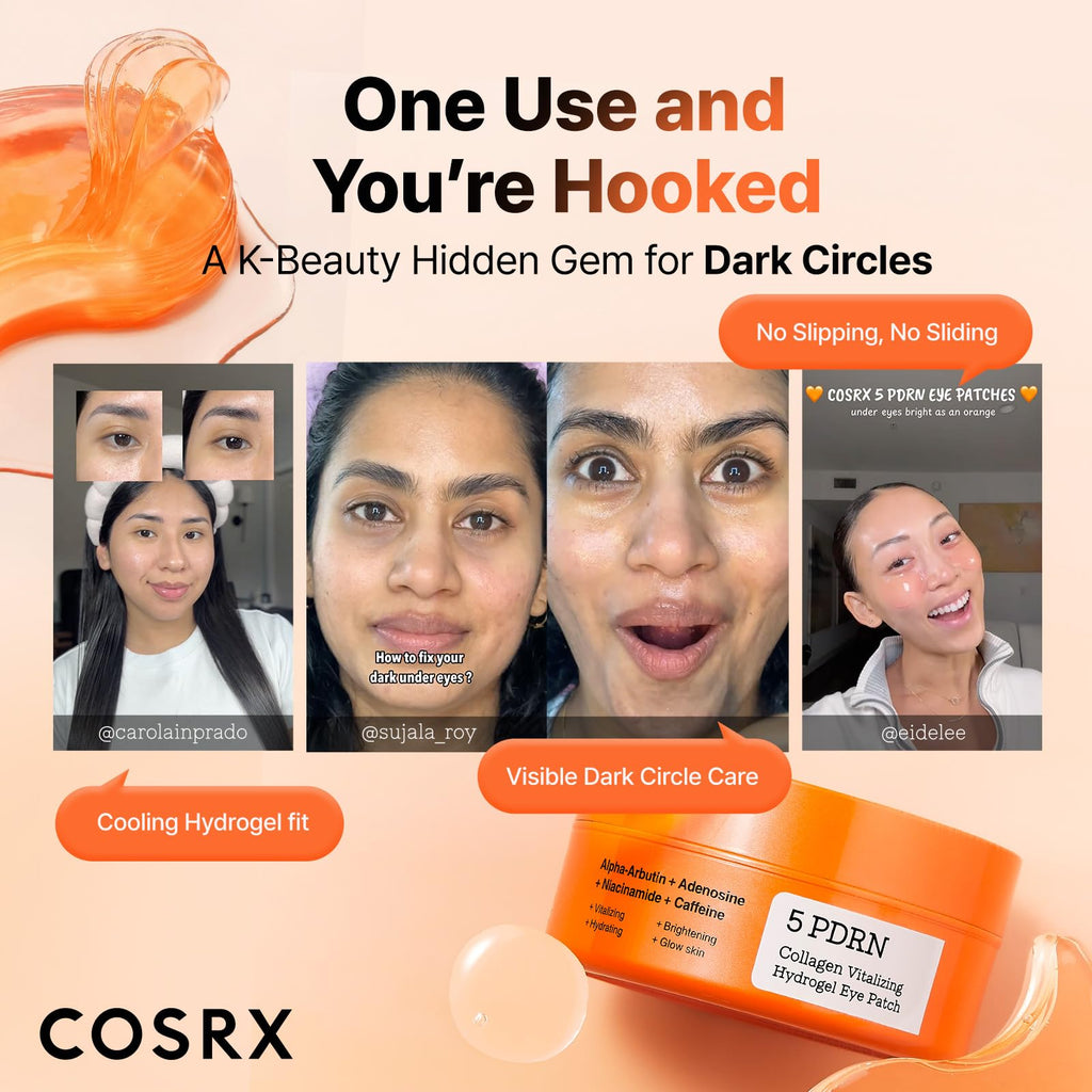COSRX Pink Peptides Collagen Hydrogel Eye Patch for Puffy Eyes, Cooling & Firming Under Eye Patches with 4-Peptide & Caffeine (60), Depuffing Gel Eye Mask, Korean Skin Care
