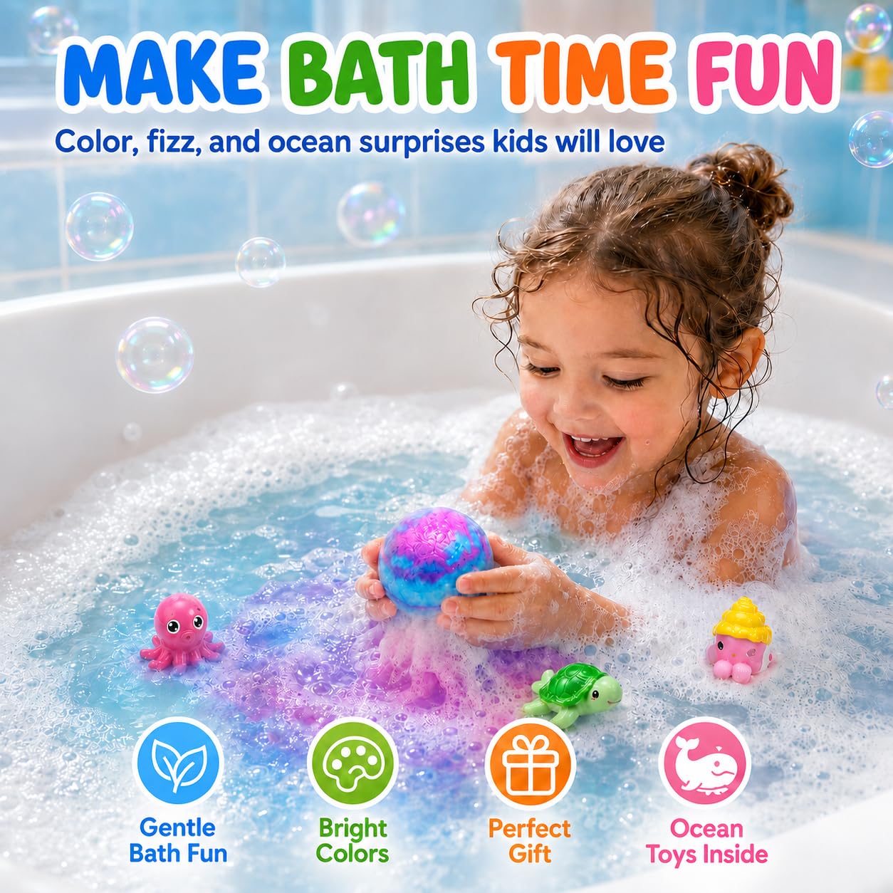 Bath Bombs with Toys Inside, 12 Pack Kids Bath Bombs with Surprise Inside, Play Fizz Bubble Bath Ball, Natural Organic Non Toxic Bath Bomb Gift Set for Boys Girls Toddler (Sea Animal)