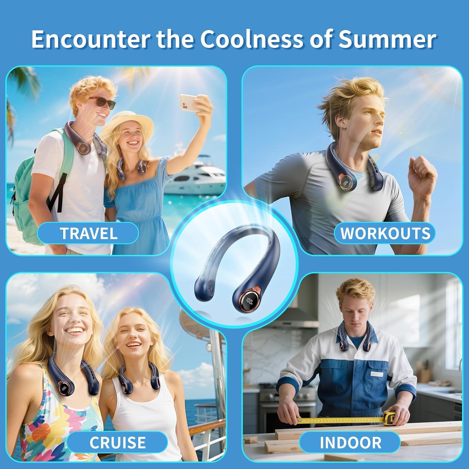 Portable Neck Fan with 6000mAh USB - Rechargeable Battery, Ultra-Light Bladeless Neck Fan LED Display, 360° Cooling Wearable Fan, 3 Speeds-Black
