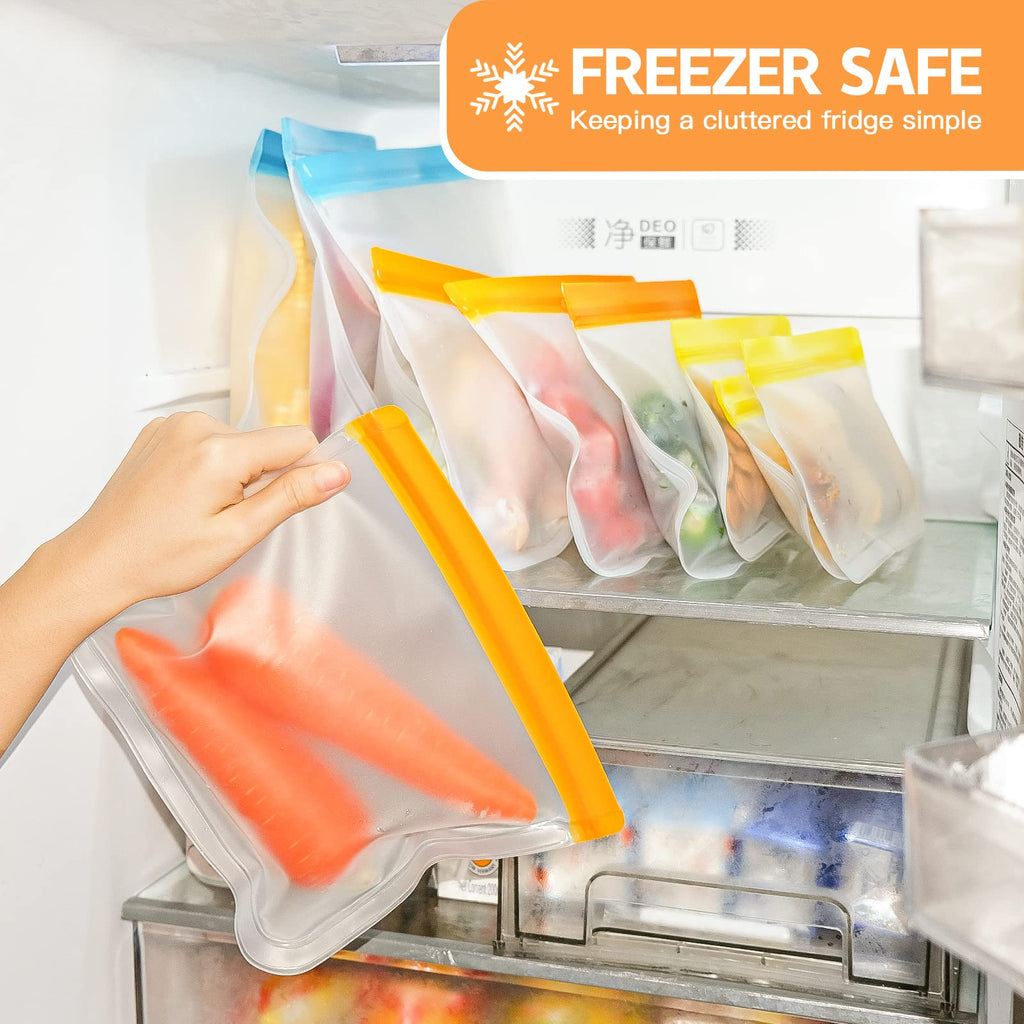 10 Pack Dishwasher Safe Reusable Bags, Leakproof Reusable Freezer Bags, BPA Free Food Storage Bags for Lunch Marinate Food Travel - 3 Gallon 3 Snack 4 Sandwich Bags