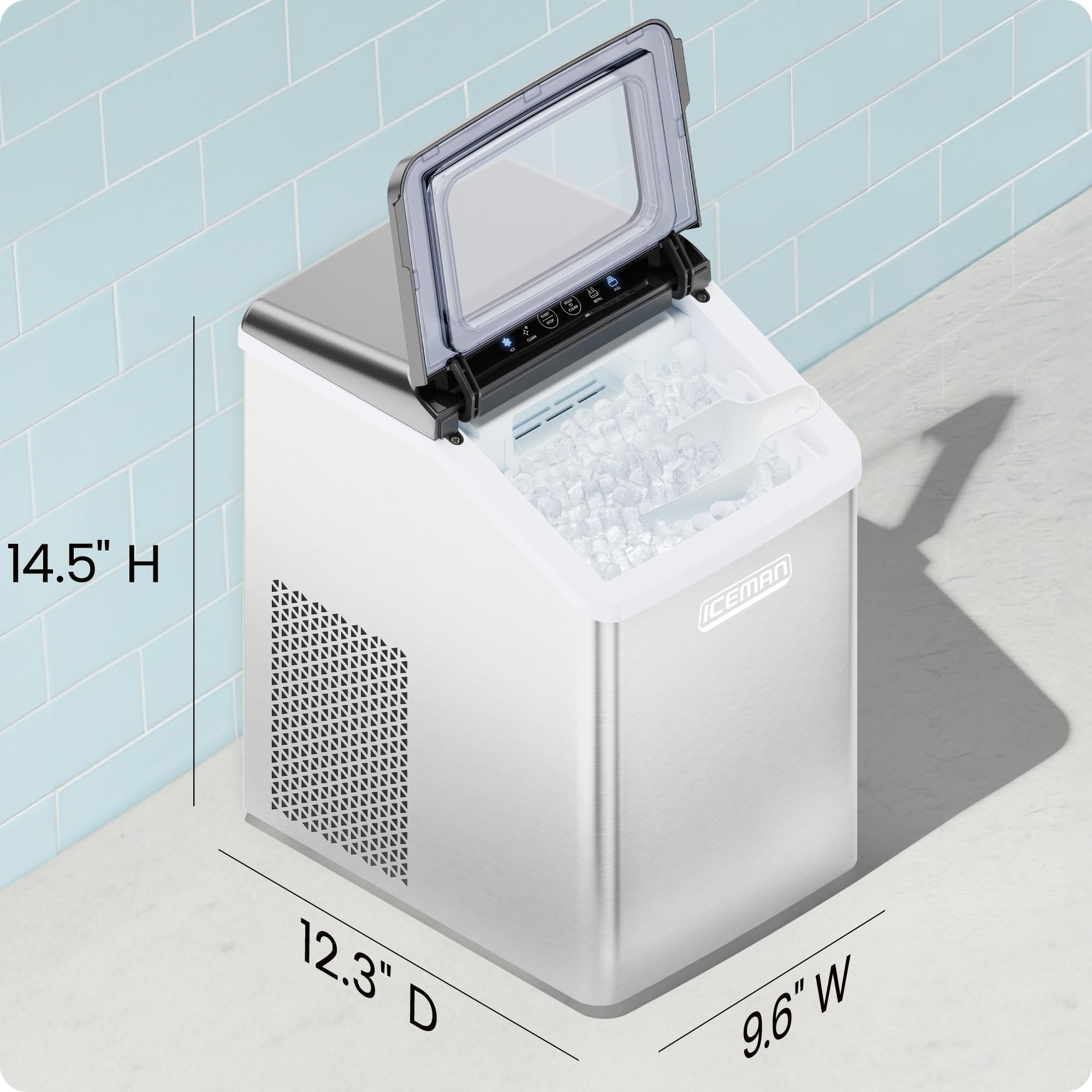 Iceman Pebble Ice Machine, Countertop Nugget Ice Maker Produces Chewable Pellet Ice in 20 Minutes, Makes 33lbs/Day, with One-Touch Cleaning Function and Ice Scoop/Basket Included – Stainless Steel