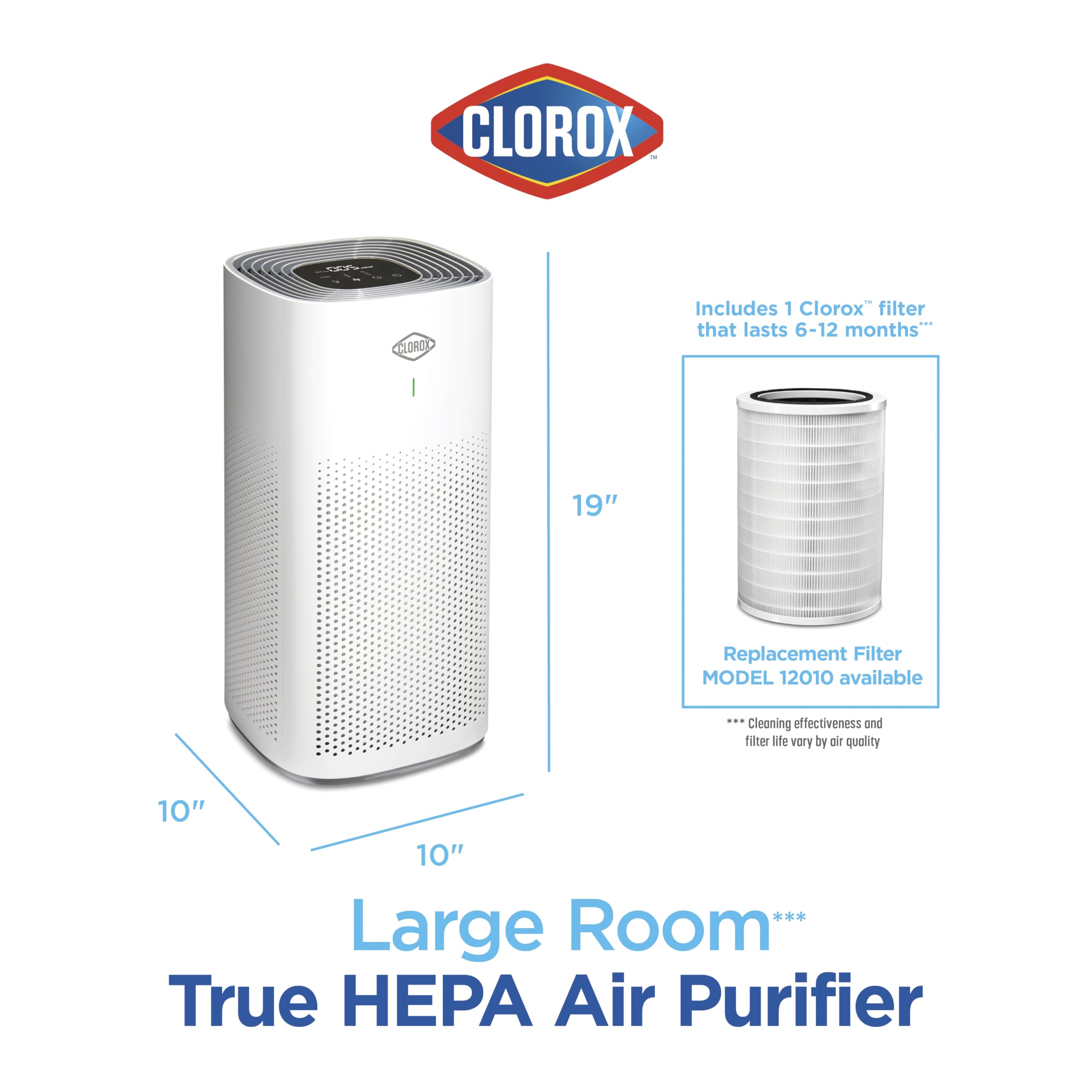 Clorox Medium Room Air Purifiers for Bedroom Home, True HEPA Filter