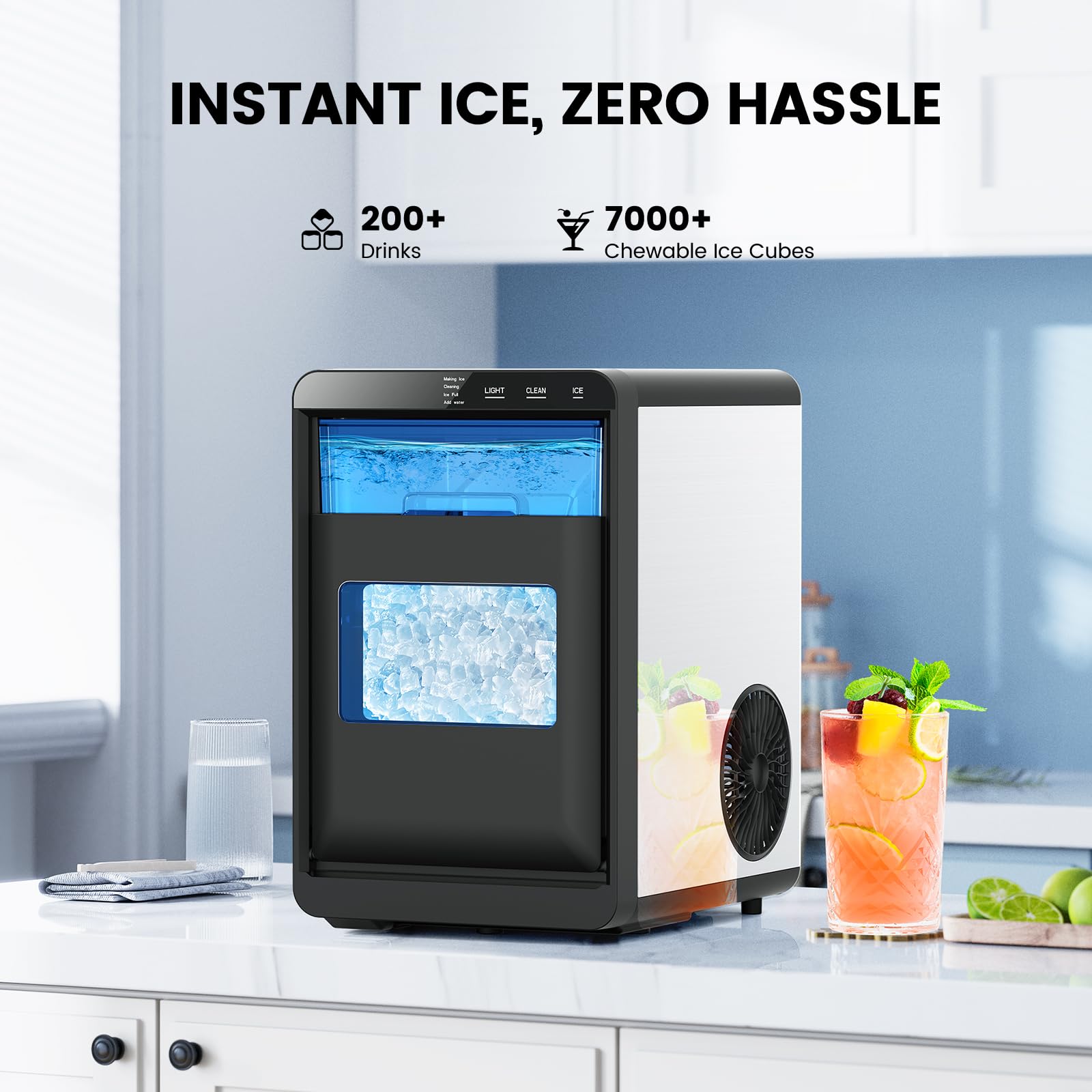 COWSAR Ice Maker Countertop, Portable Ice Machine with Self-Cleaning, 26.5 lbs/24Hrs, 8 Ice Cubes in 6 Mins, Ice Basket and Scoop, Ideal for Home, Kitchen, Bar, Camping