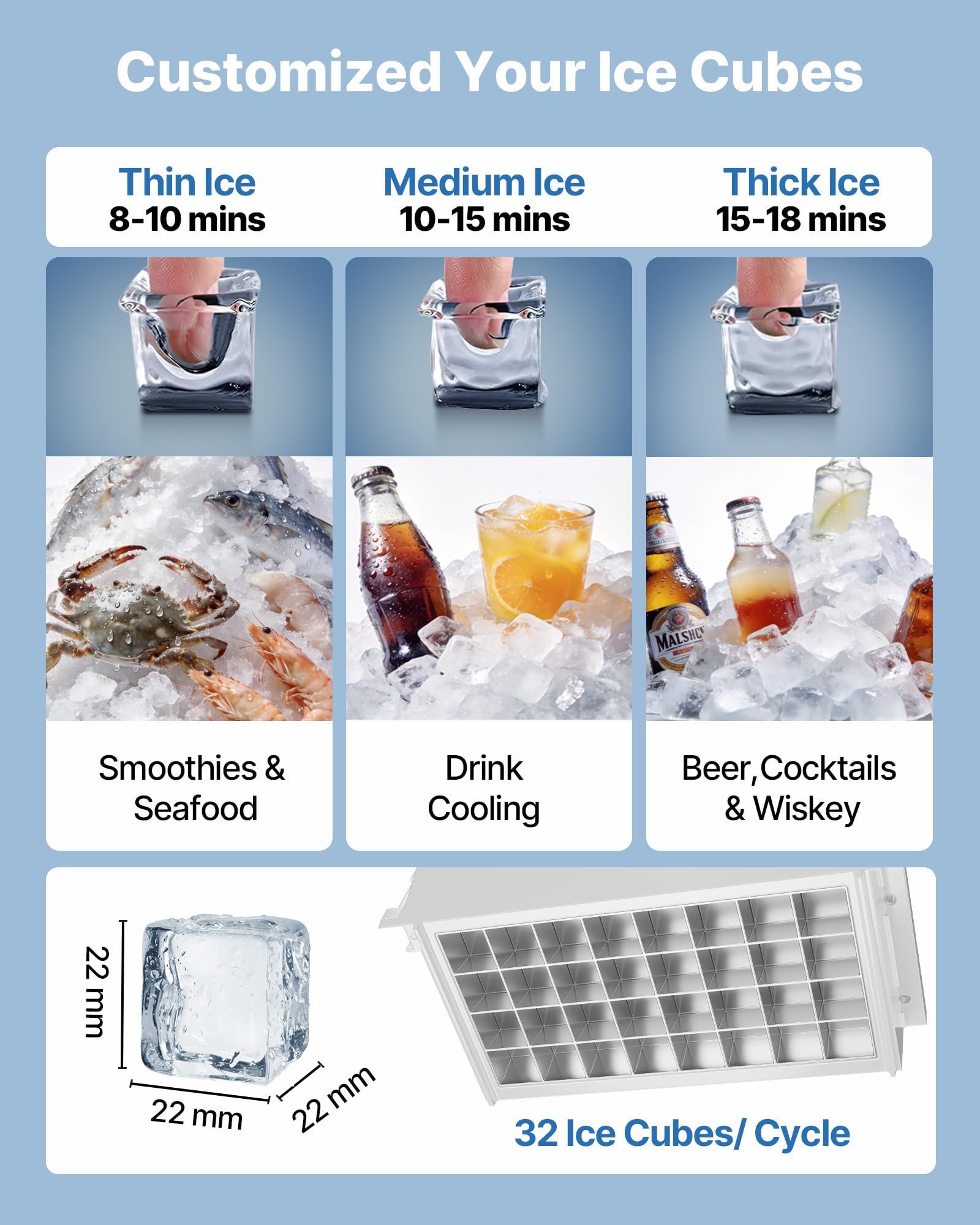 VEVOR Commercial Ice Maker Machine, 80 lbs/24h with 13 lbs Storage Capacity, Countertop/Freestanding/Under Counter, Stainless Steel Ice Maker with LED Display & Self-Cleaning, for Home Bar Restaurant