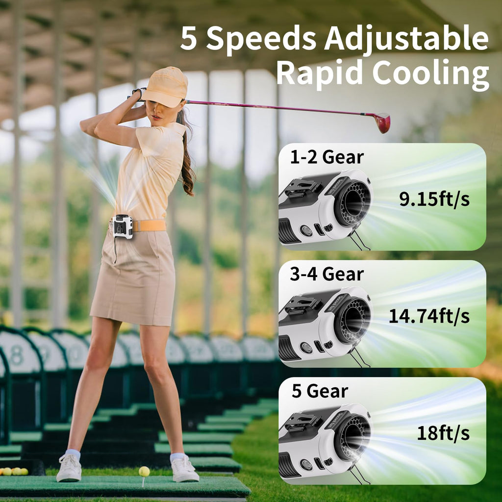 Socool 10000mAh Portable Waist Fan Clip on Wearable Belt Personal Fan Rechargeable Battery operated With 5 Speeds & Flashlight Neck Hands-Free 40H Cooling For Outdoor Camping Travel (Black)